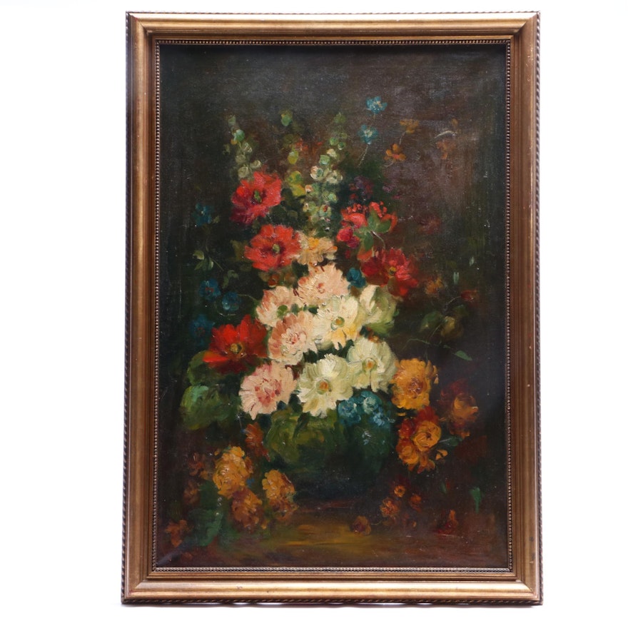 Early 20th-Century Floral Still Life Oil Painting