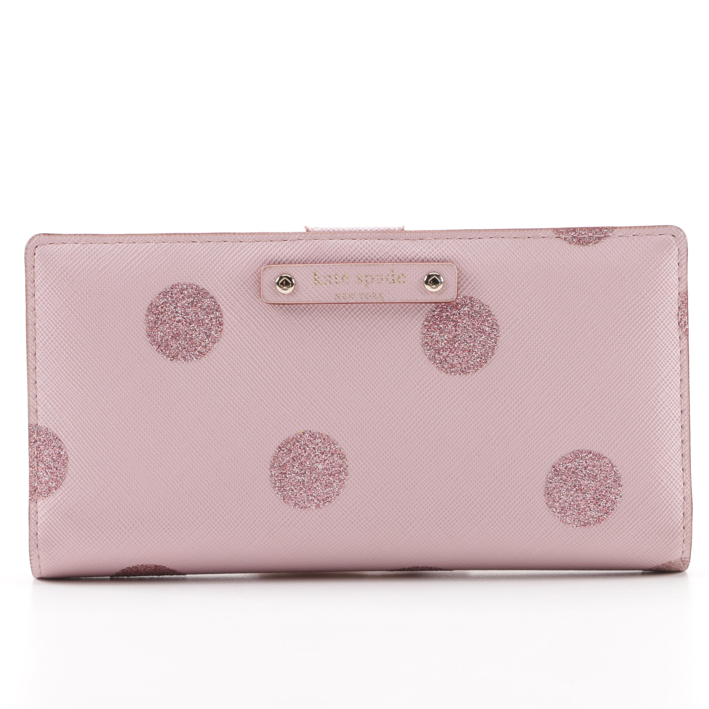 Kate Spade New York Haven Lane Stacy Wallet in Glitter Dot Pink Coated Canvas