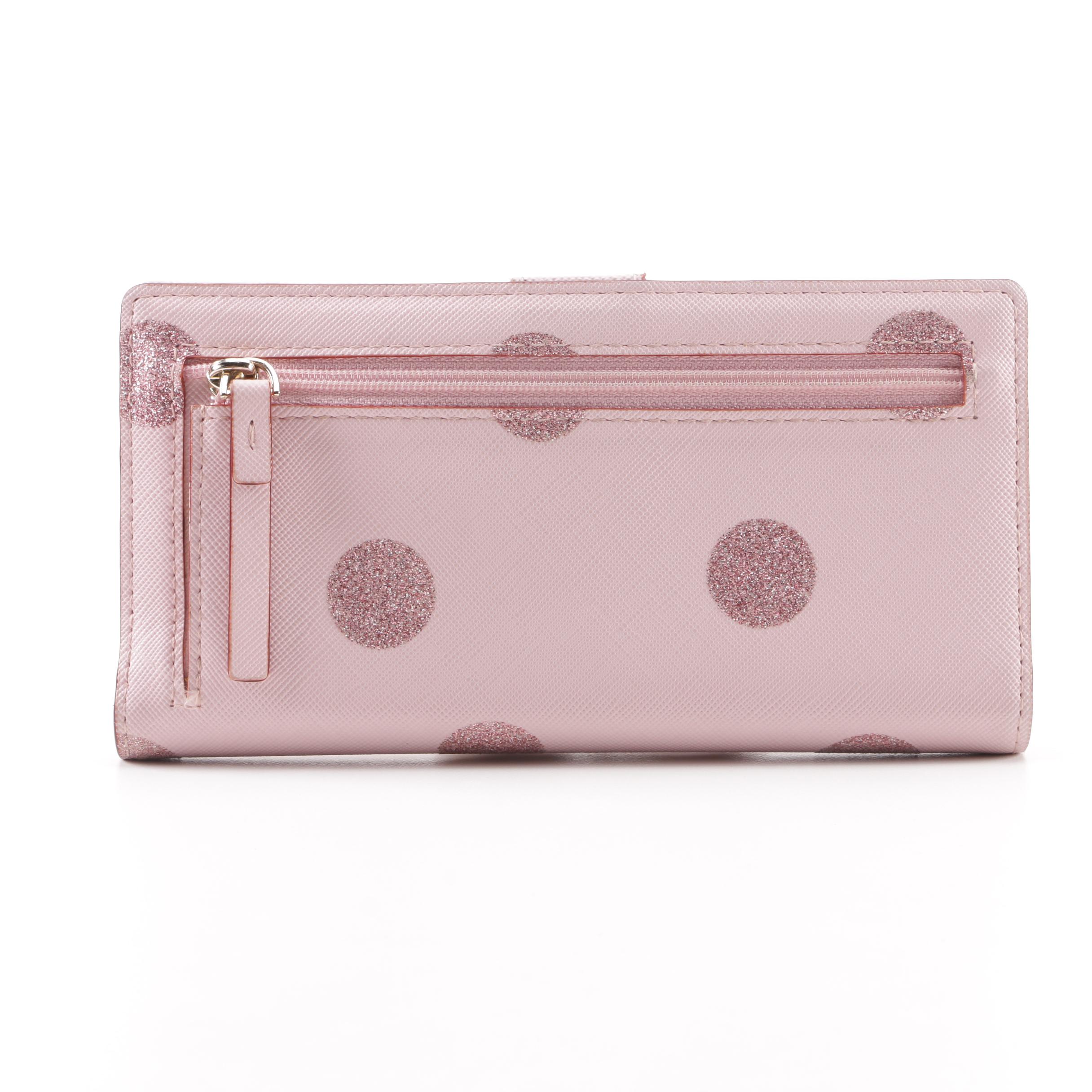 Kate Spade New York Haven Lane Stacy Wallet in Glitter Dot Pink Coated Canvas
