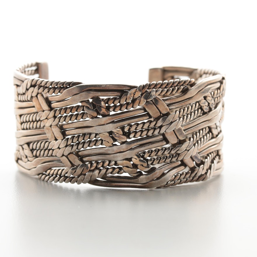 Mexican Sterling Silver Woven Cuff Bracelet