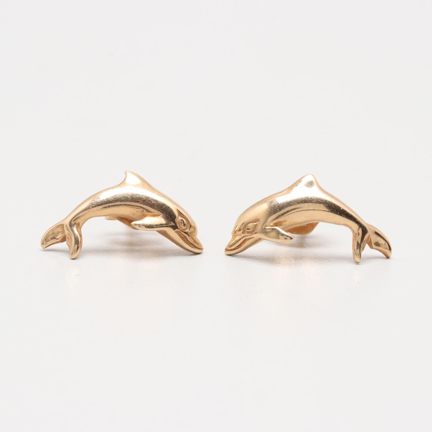 14K Yellow Gold Dolphin Earrings