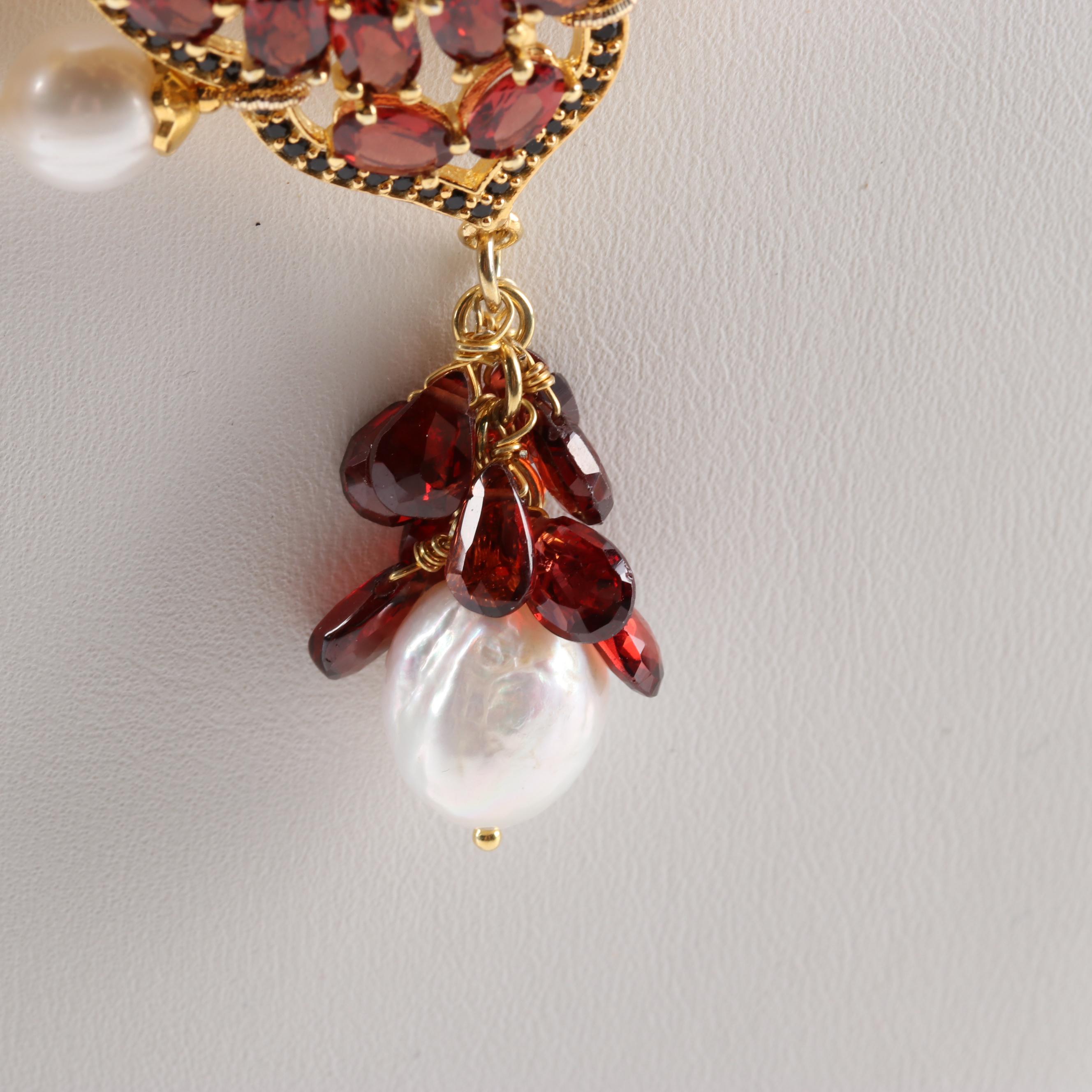 Gold Wash Over Sterling Freshwater Pearl, 15.65 CTW Garnet and Ruby Necklace