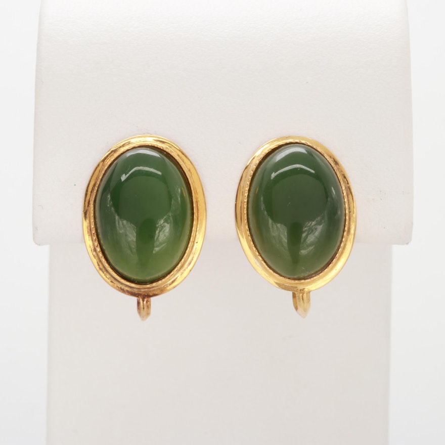 Vintage 10K Yellow Gold Nephrite Earrings