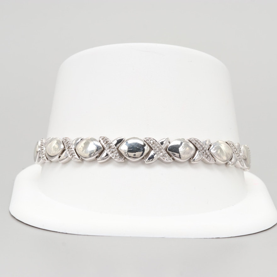 Sterling Silver Diamond "XO" Link Bracelet