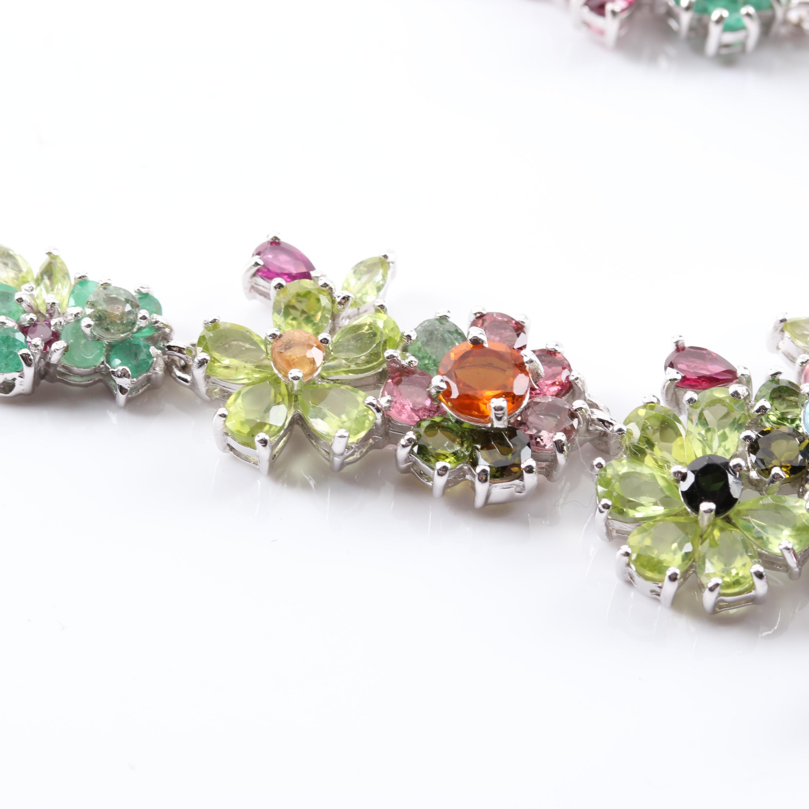 Sterling Silver 11.00 CTW Peridot, 6.00 CTW Tourmaline Multi-Gemstone Necklace