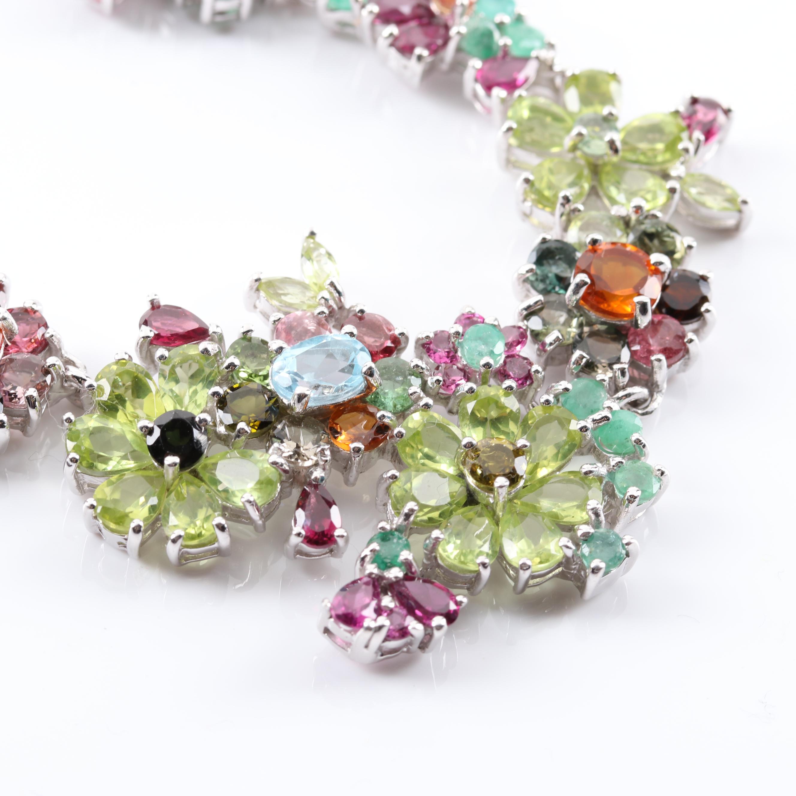 Sterling Silver 11.00 CTW Peridot, 6.00 CTW Tourmaline Multi-Gemstone Necklace