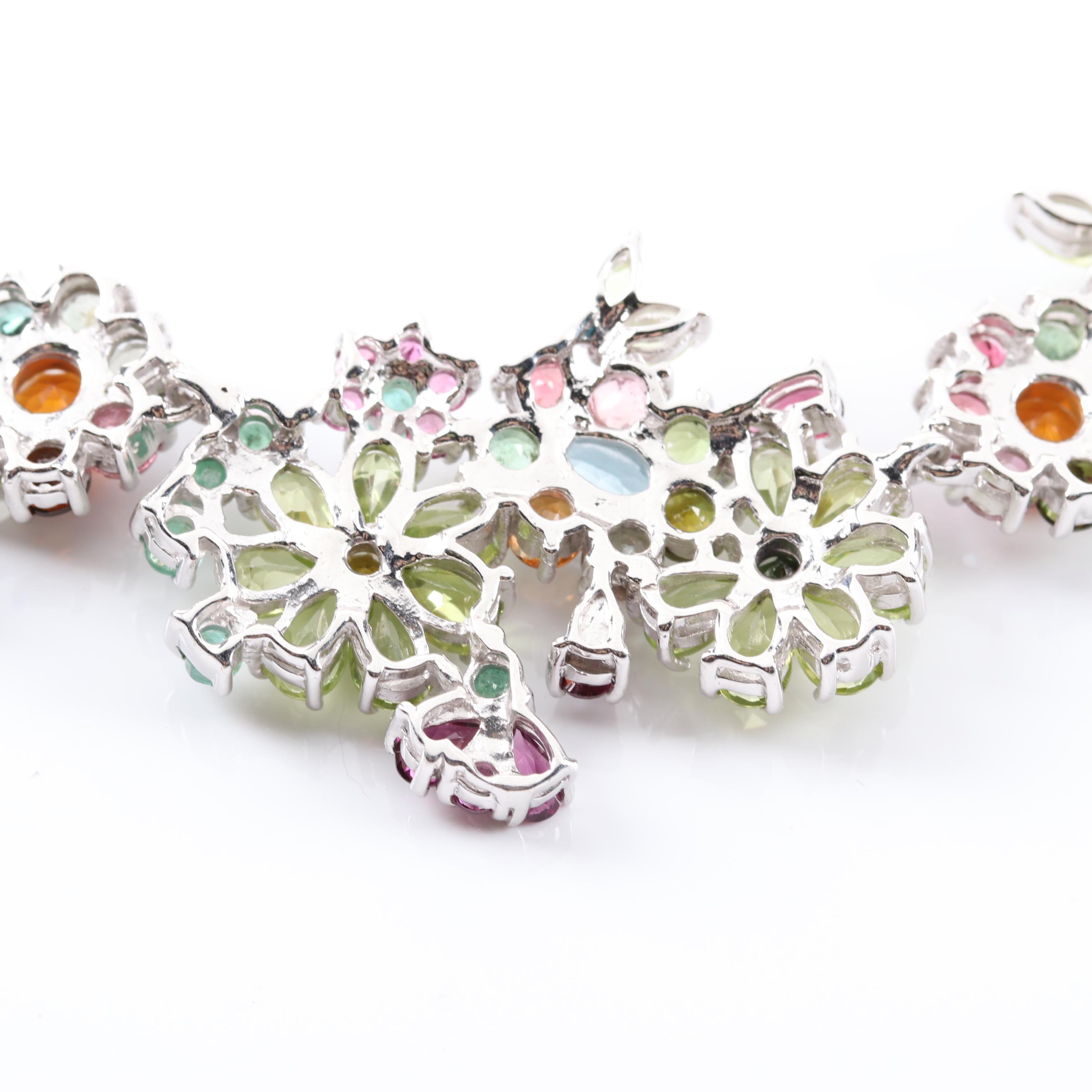 Sterling Silver 11.00 CTW Peridot, 6.00 CTW Tourmaline Multi-Gemstone Necklace