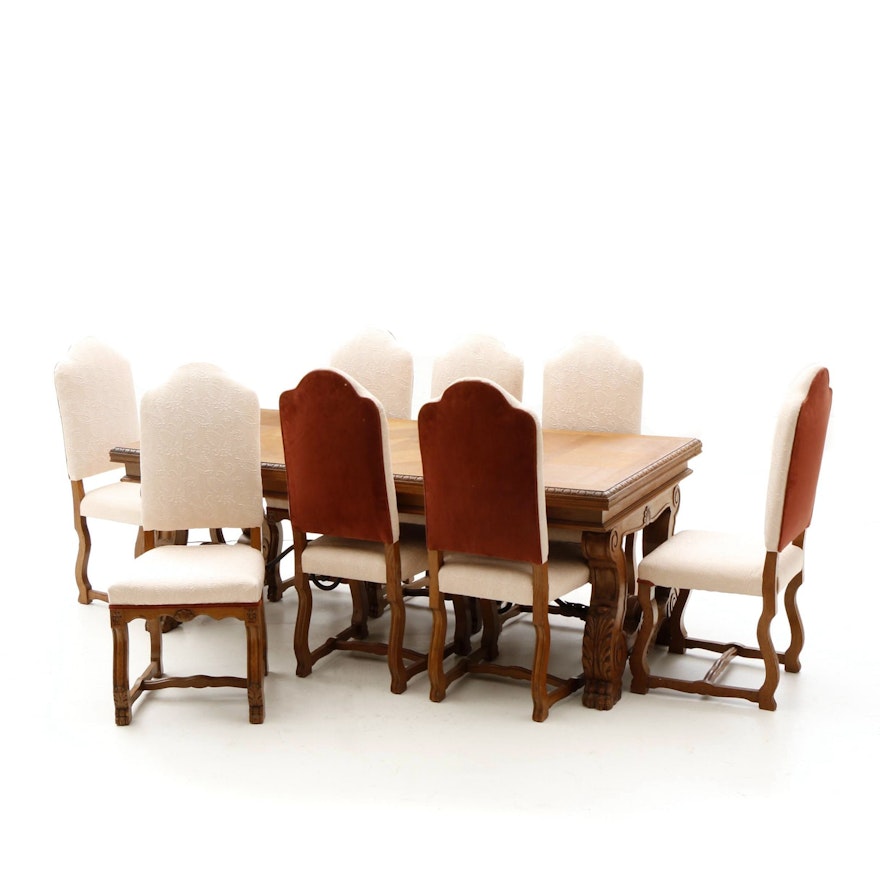 Renaissance Revival Style Dining Table and Chairs in Oak