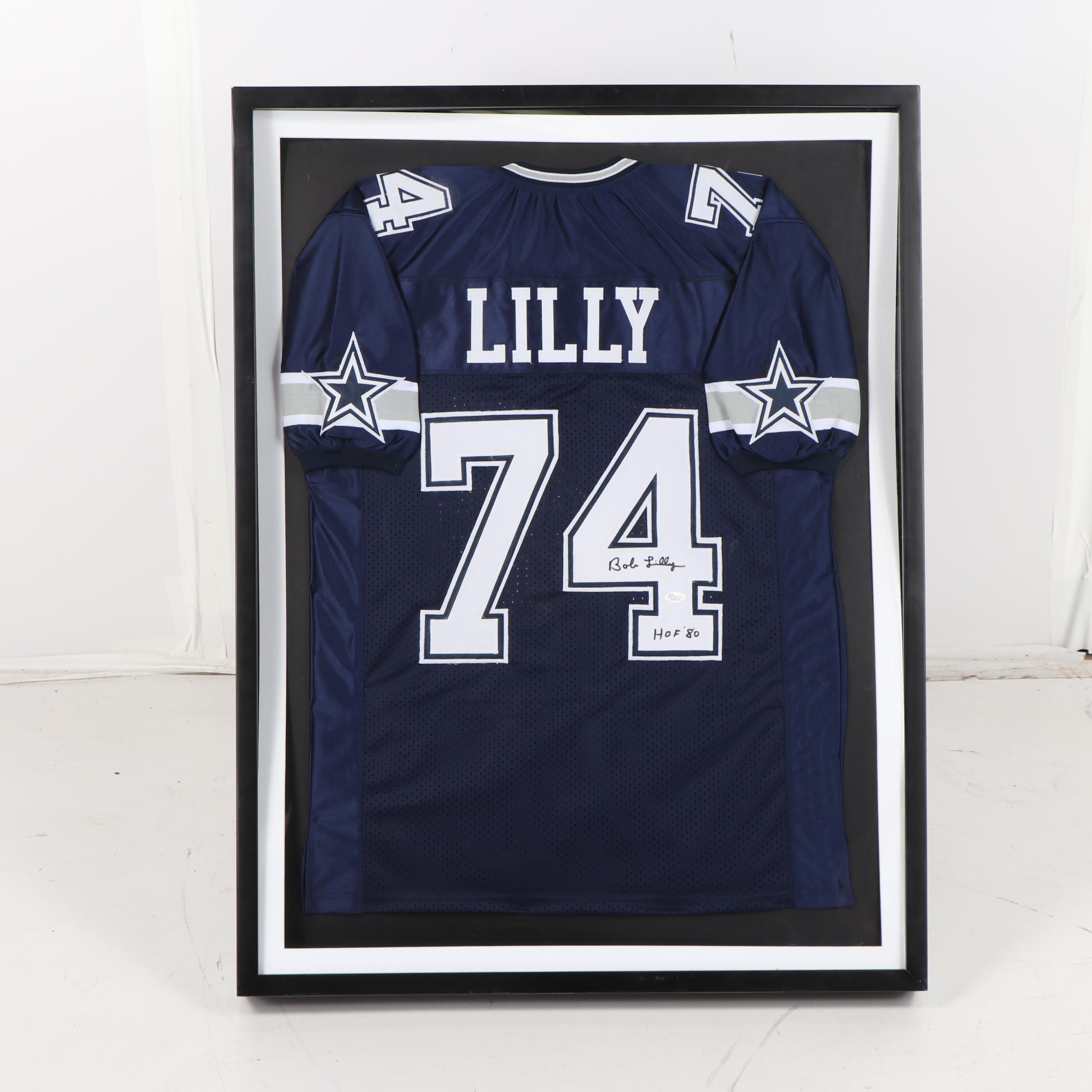 Framed Autographed Bob Lilly Replica Jersey - JSA COA