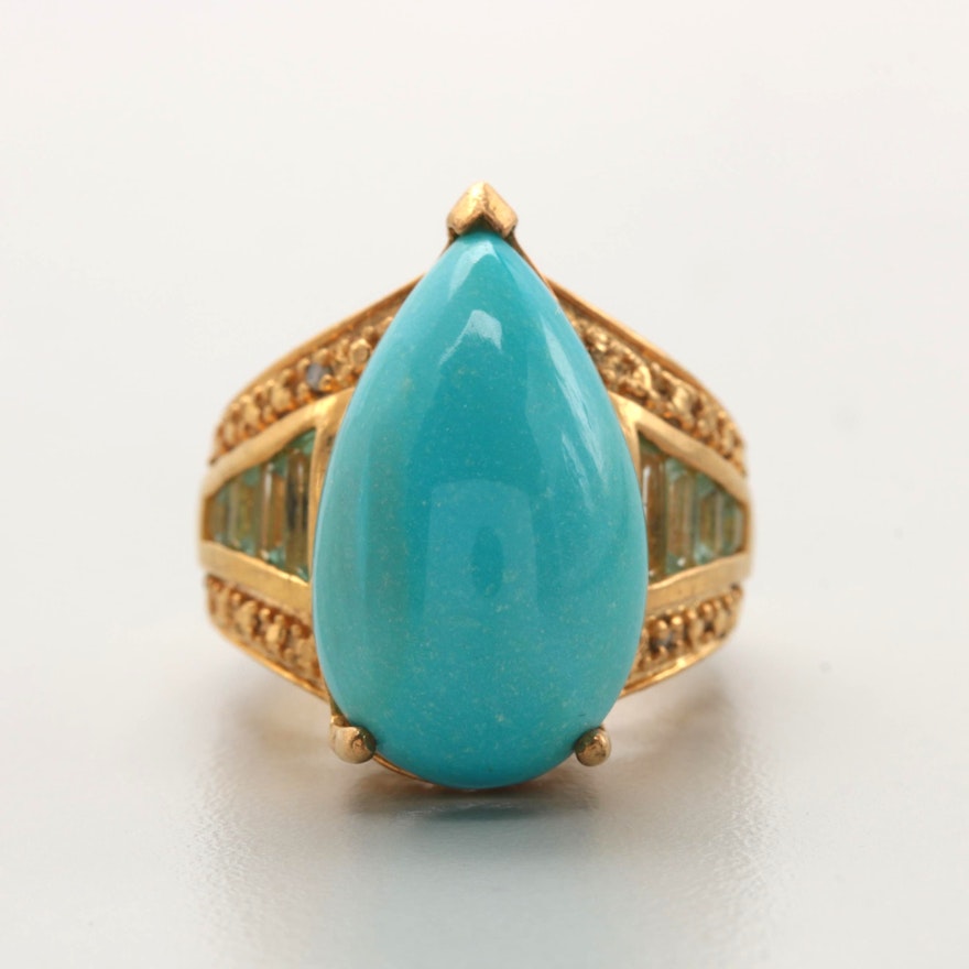 Gold Wash on Sterling Silver Imitation Turquoise and Cubic Zirconia Ring
