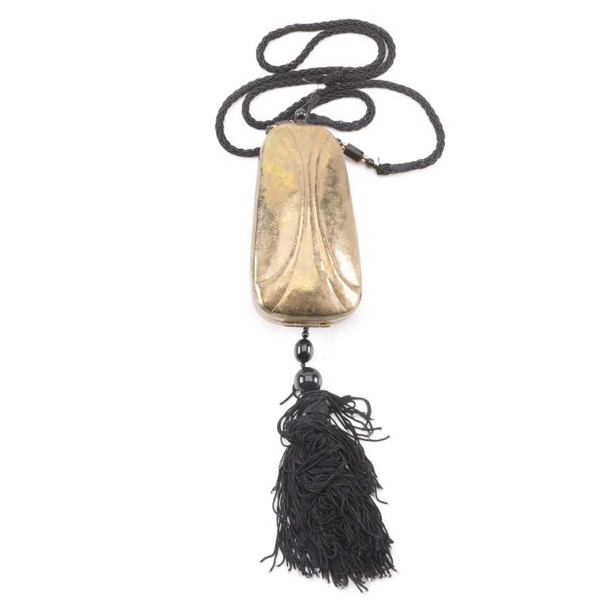 Rafael Sanchez Gold Tone Metal Purse with Large Bead and Tassel Accent