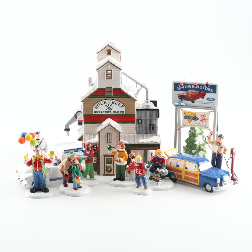 Department 56 "The Farmer's Co-Op Granary" with Figurines and Accessories