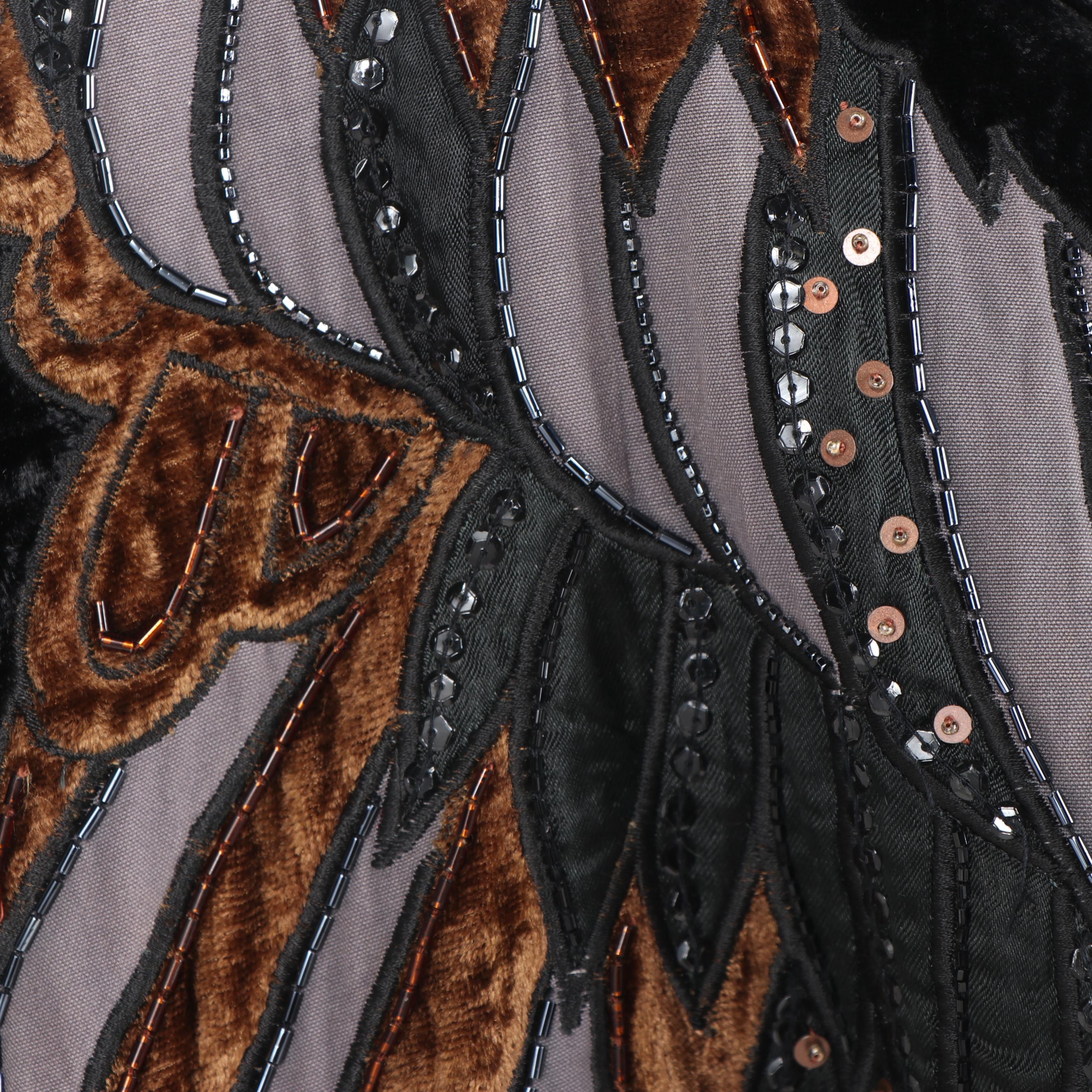 Women's JA Resort Embellished Black Crushed Velour Swing Coat