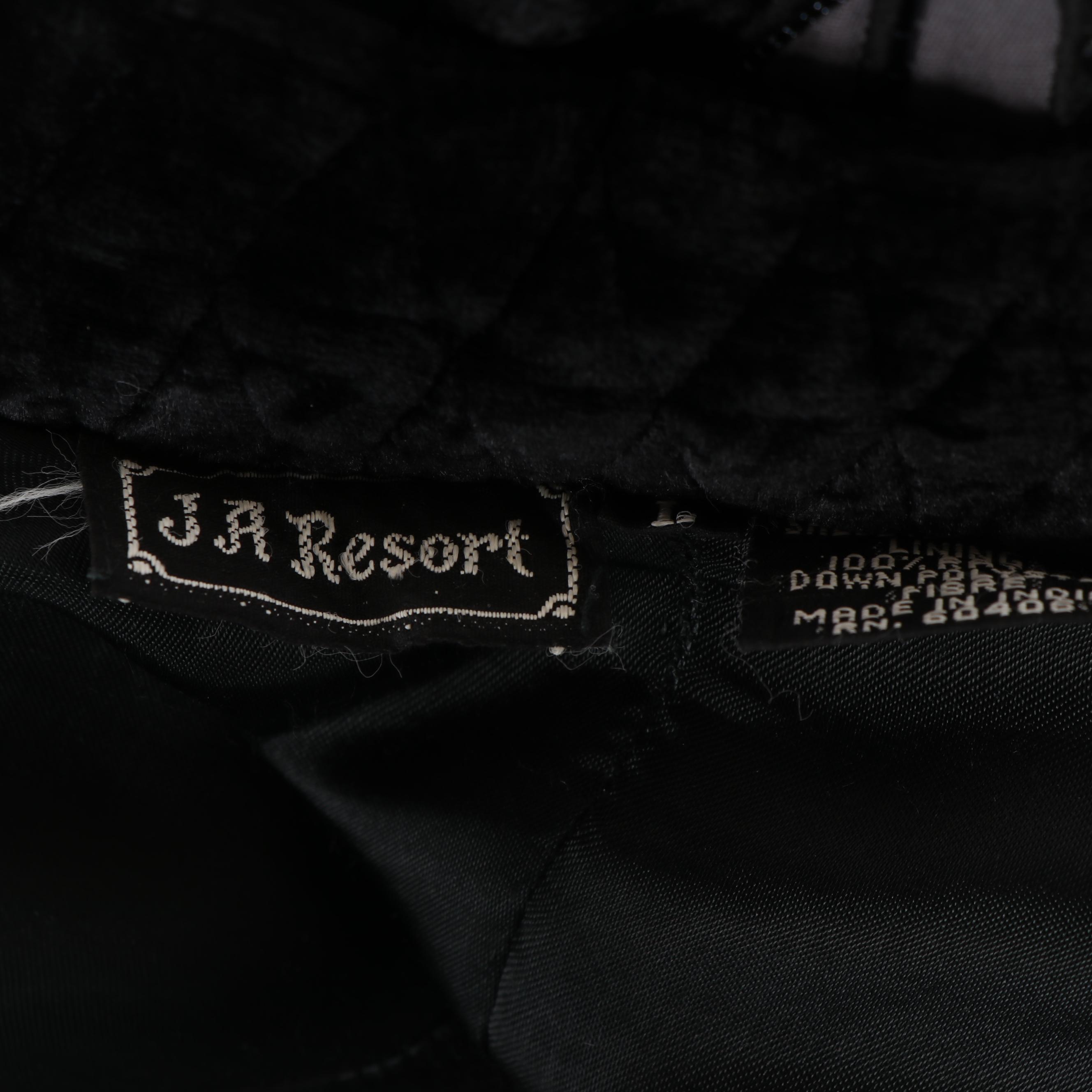 Women's JA Resort Embellished Black Crushed Velour Swing Coat