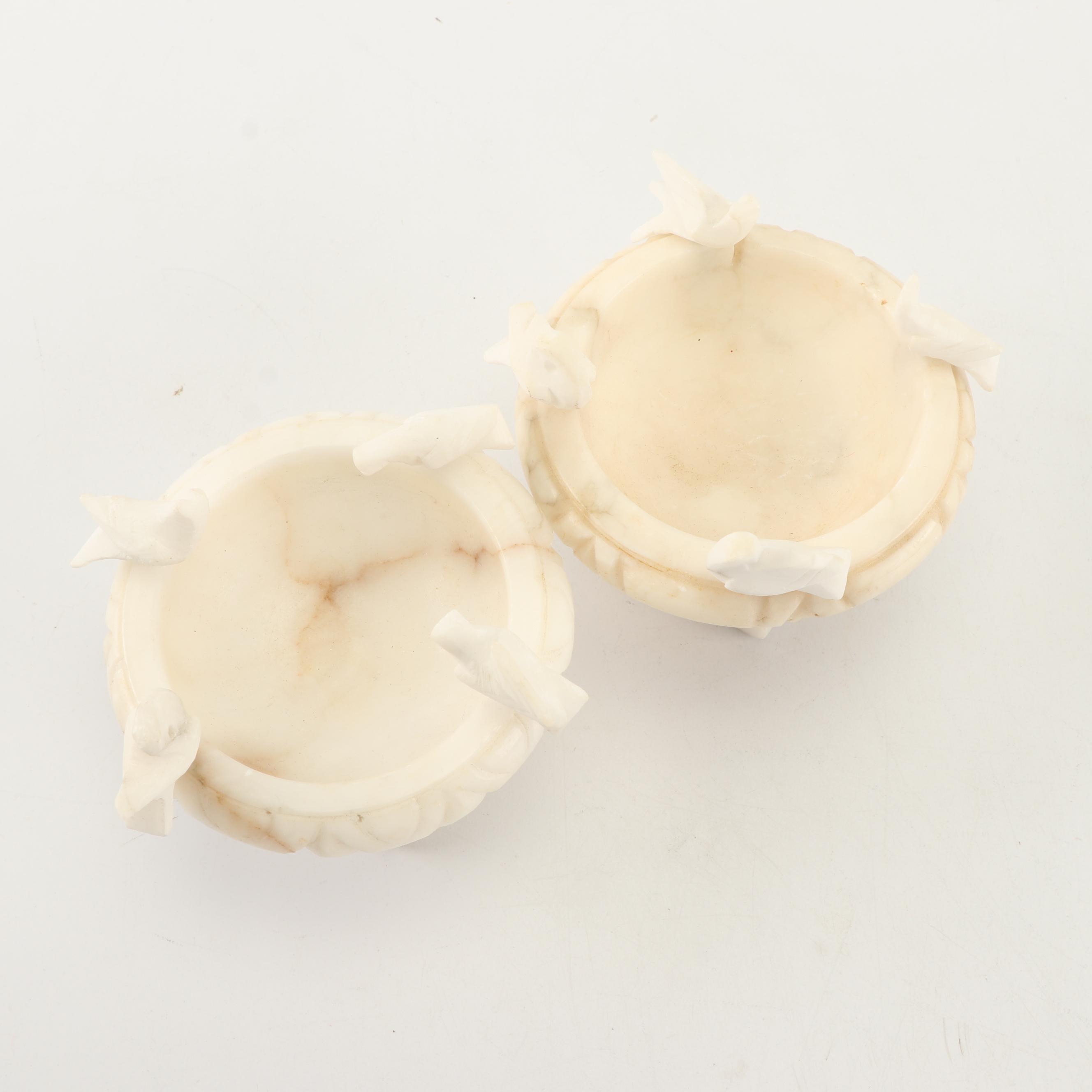 Carved Alabaster and Marble Birdbaths with Birds Figurines
