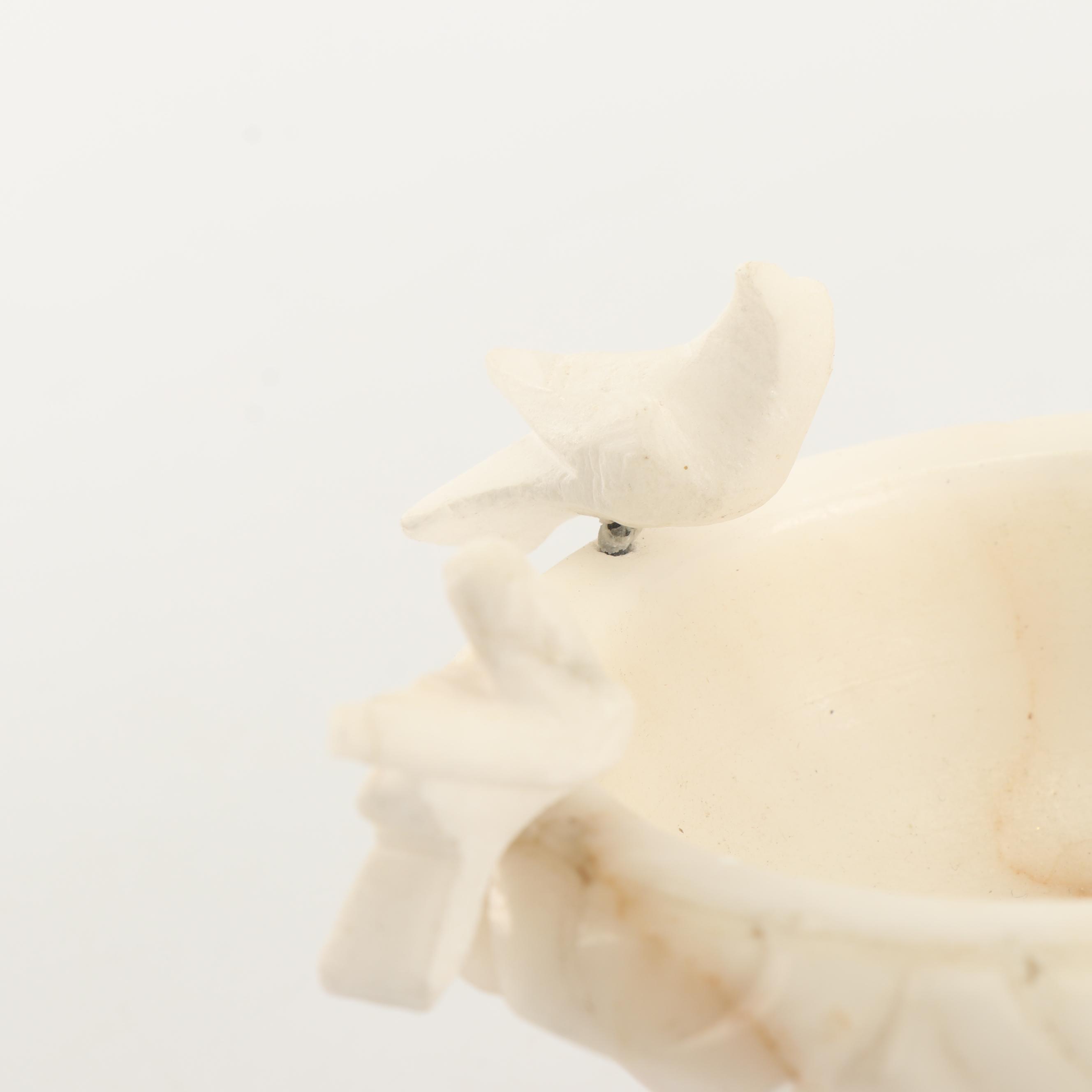 Carved Alabaster and Marble Birdbaths with Birds Figurines