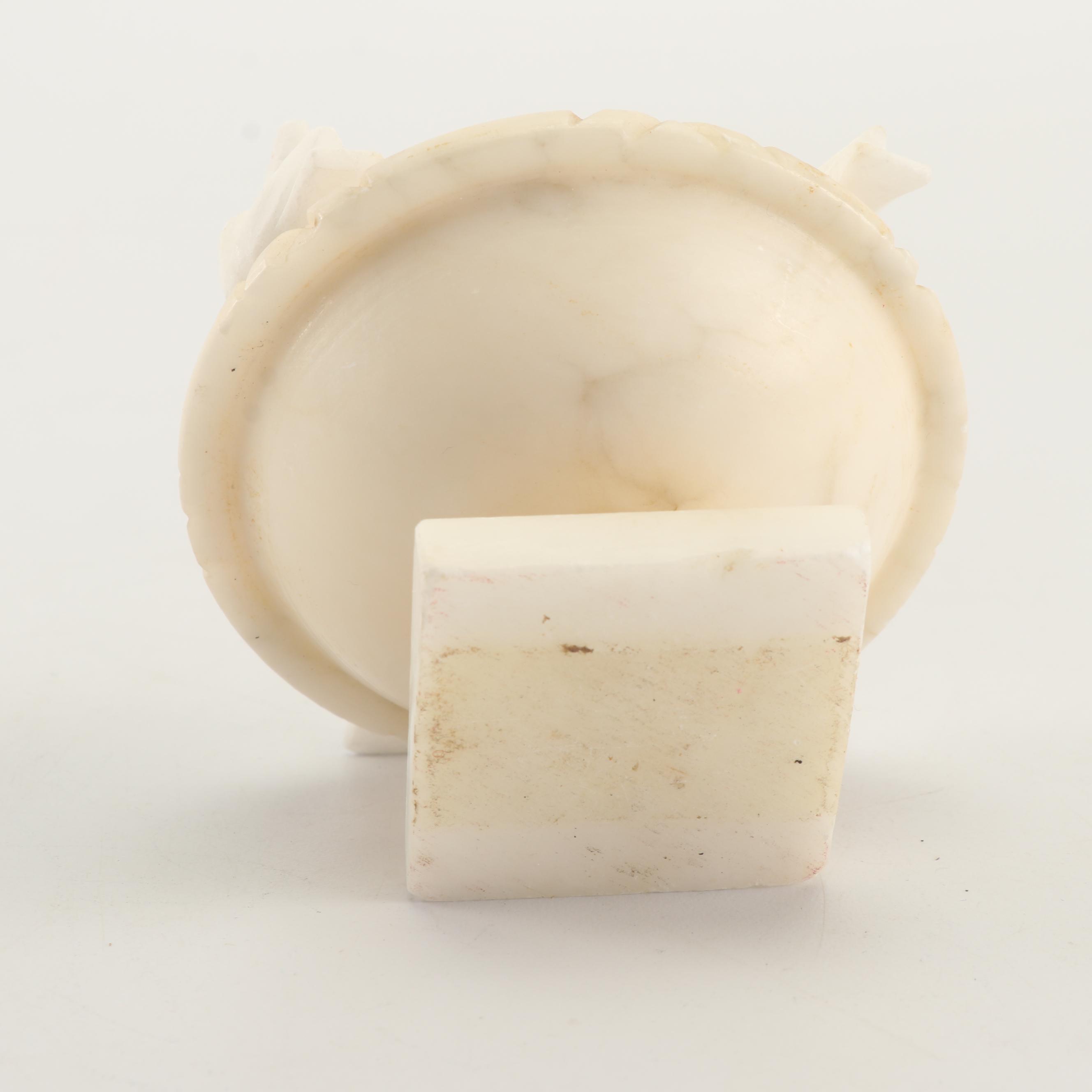 Carved Alabaster and Marble Birdbaths with Birds Figurines