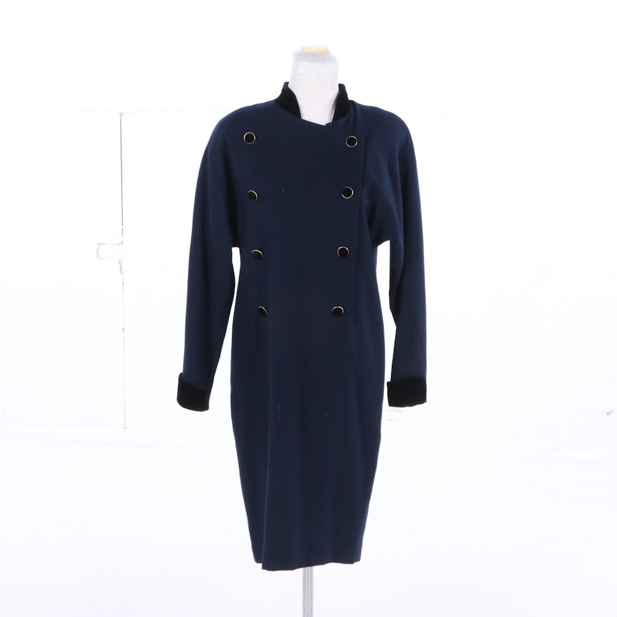 Women's Vintage Gillian Double-Breasted Navy Blue Wool Blend Dress
