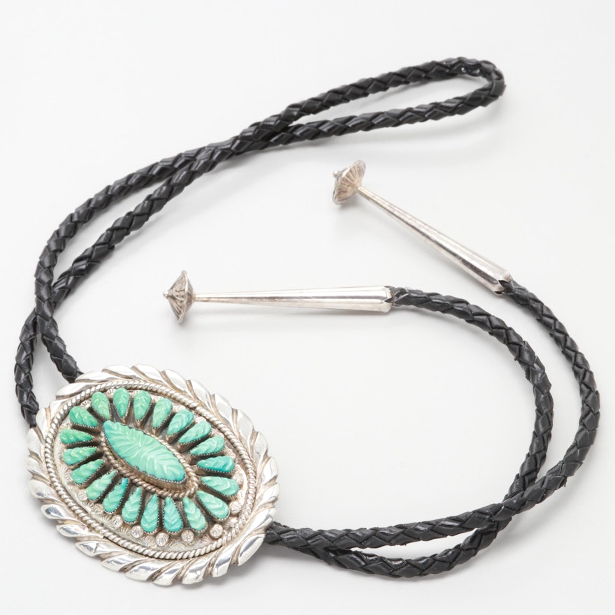 Robert Eustace Zuni Sterling Silver Turquoise Bolo Tie