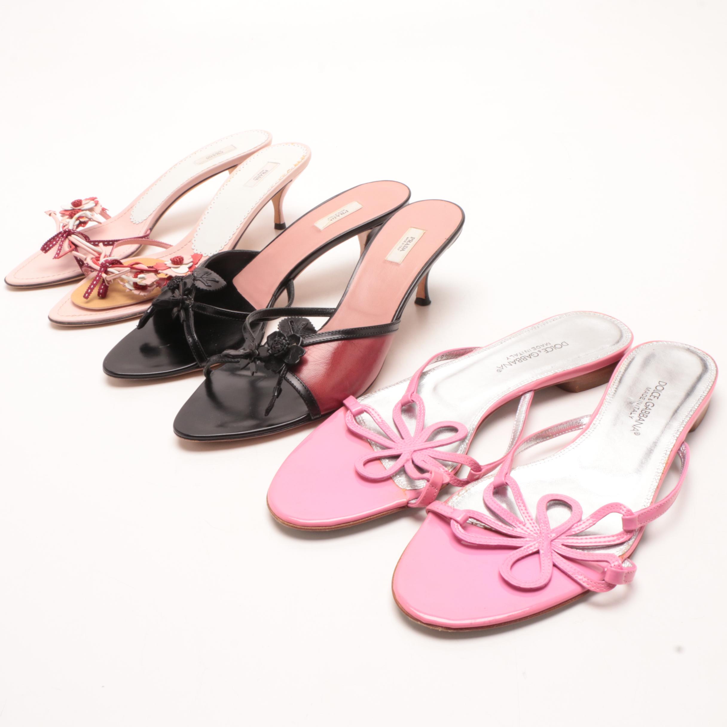 Dolce & Gabbana Sandals and Prada Kitten Heeled Slides