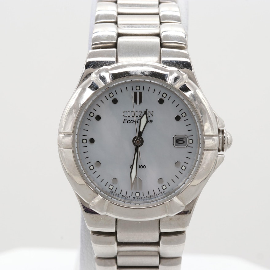 Citizen Eco-Drive Stainless Steel Wristwatch With Mother of Pearl Dial