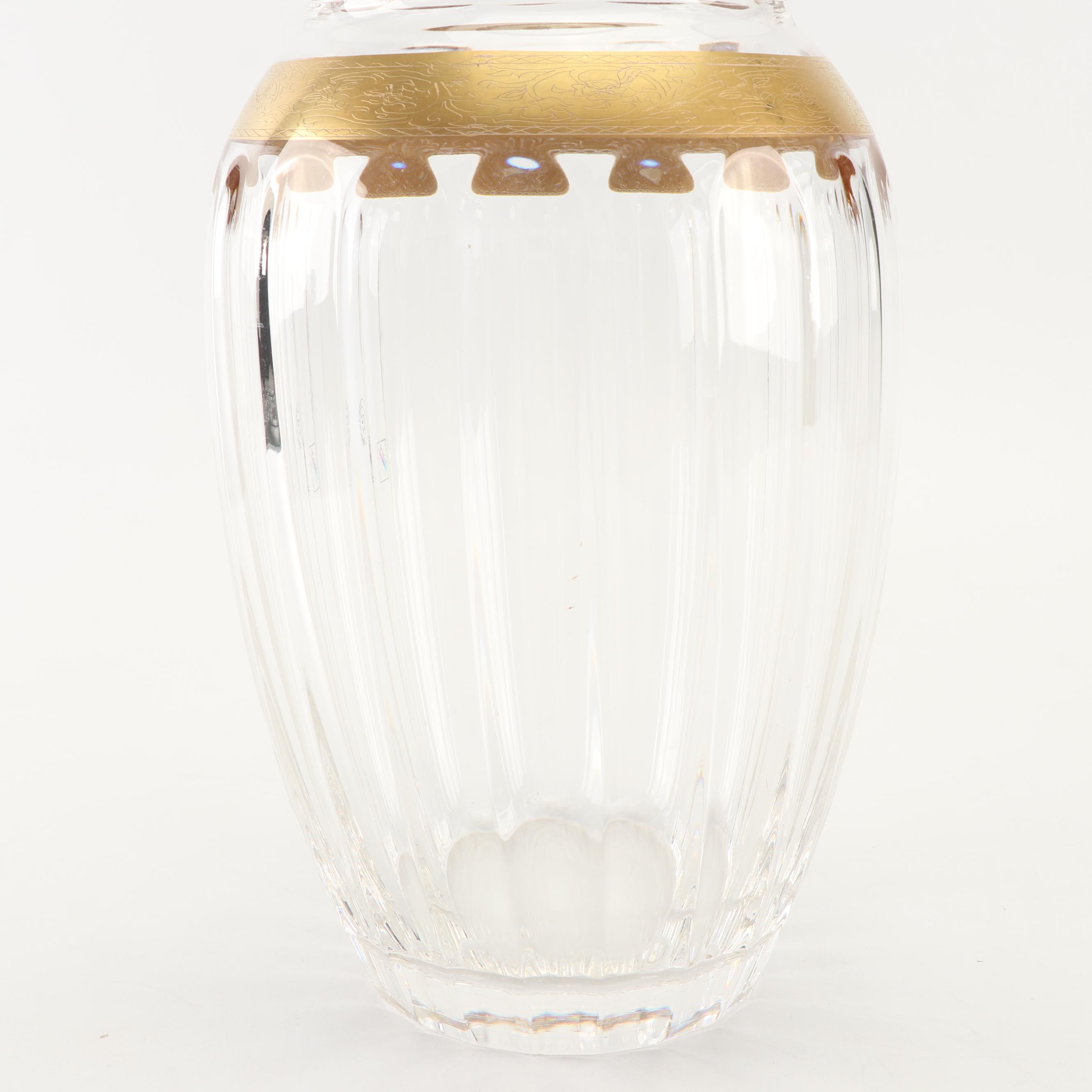Marw Italian Crystal Vase with Gilt Trim