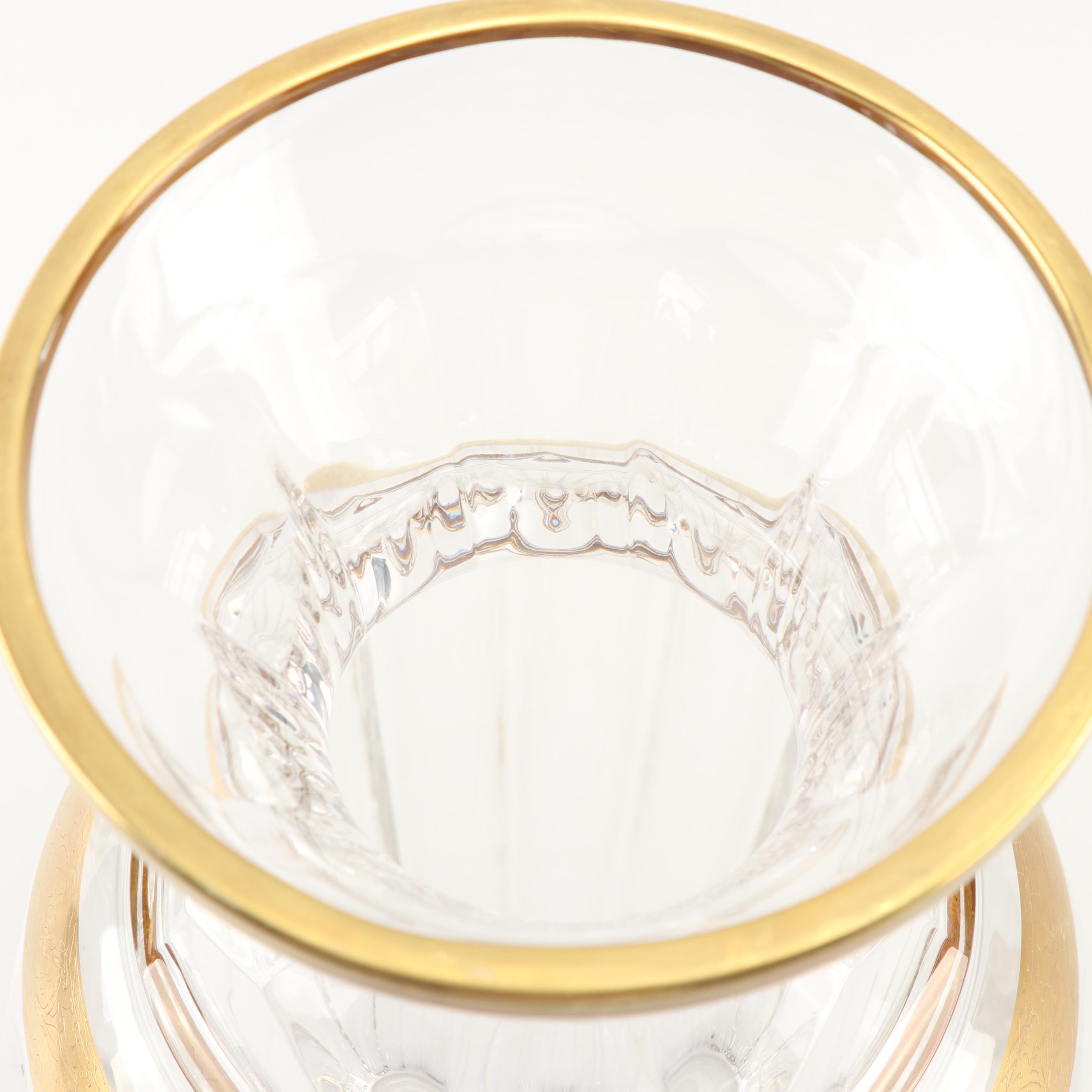 Marw Italian Crystal Vase with Gilt Trim