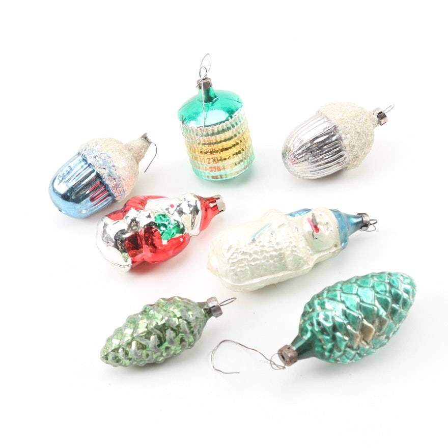 Czechoslovakian Blown Glass Christmas Ornaments, Mid-Century