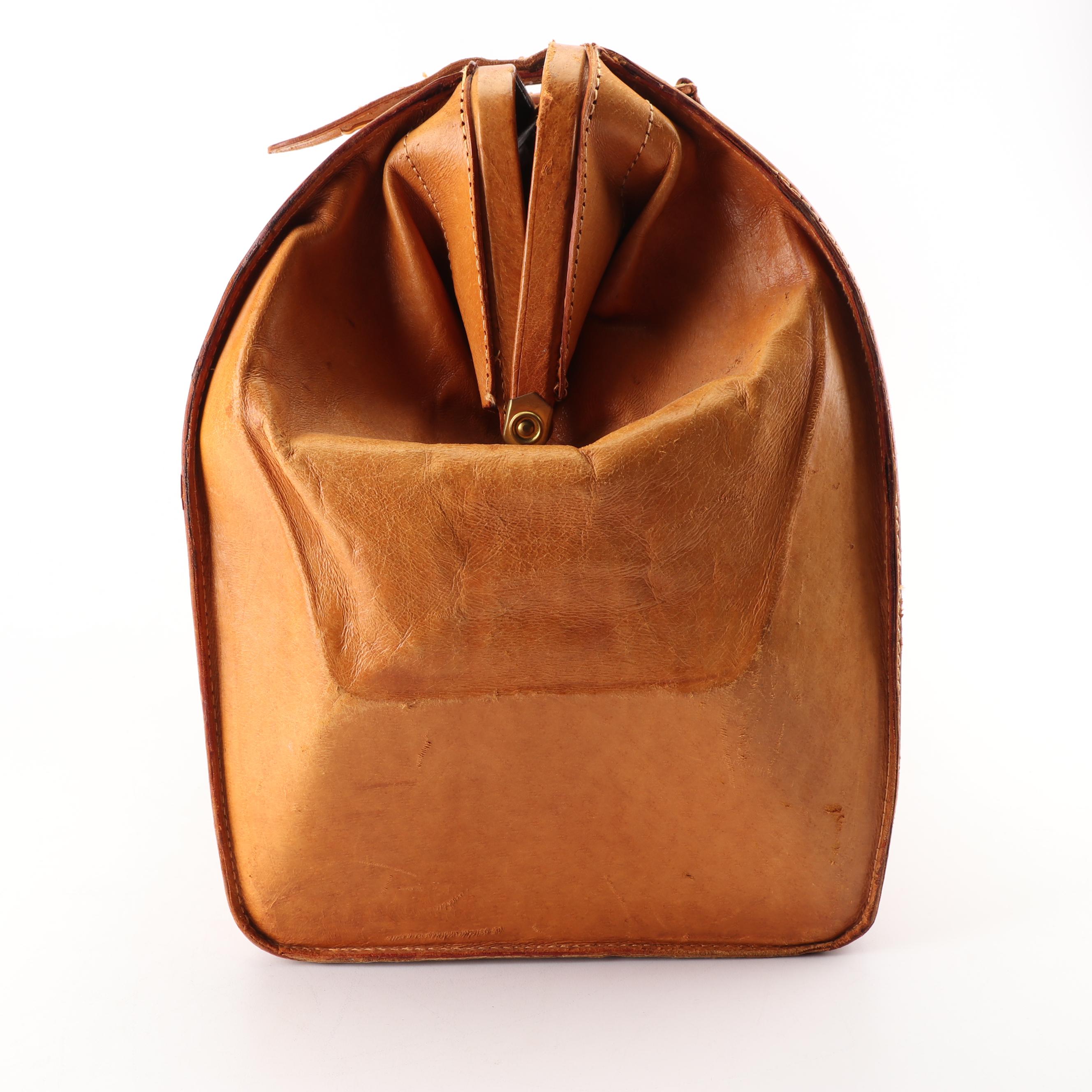1950s Vintage Golden Leaf of Shanghai, China Tan Pigskin Leather Doctor's Bag