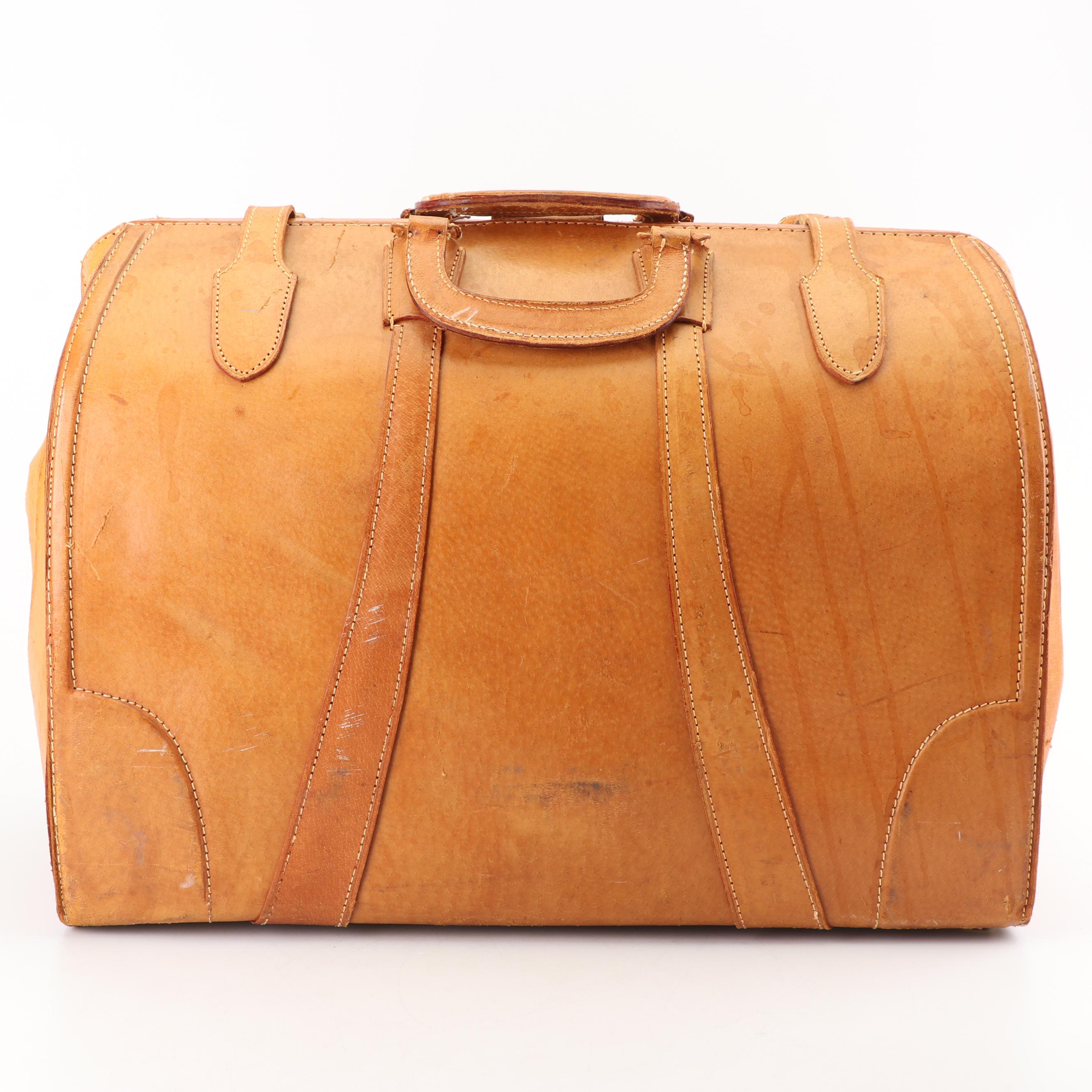 1950s Vintage Golden Leaf of Shanghai, China Tan Pigskin Leather Doctor's Bag