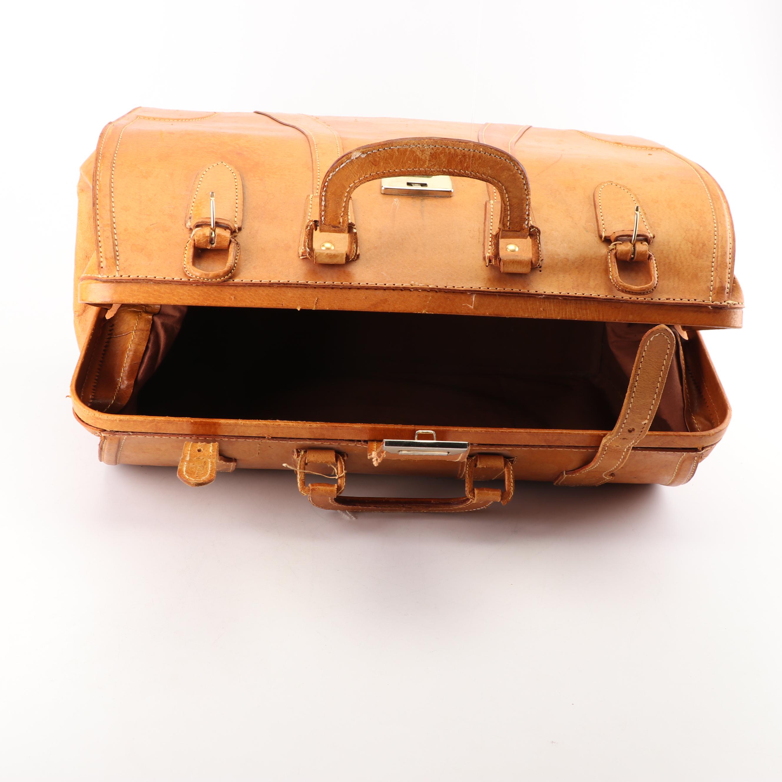 1950s Vintage Golden Leaf of Shanghai, China Tan Pigskin Leather Doctor's Bag