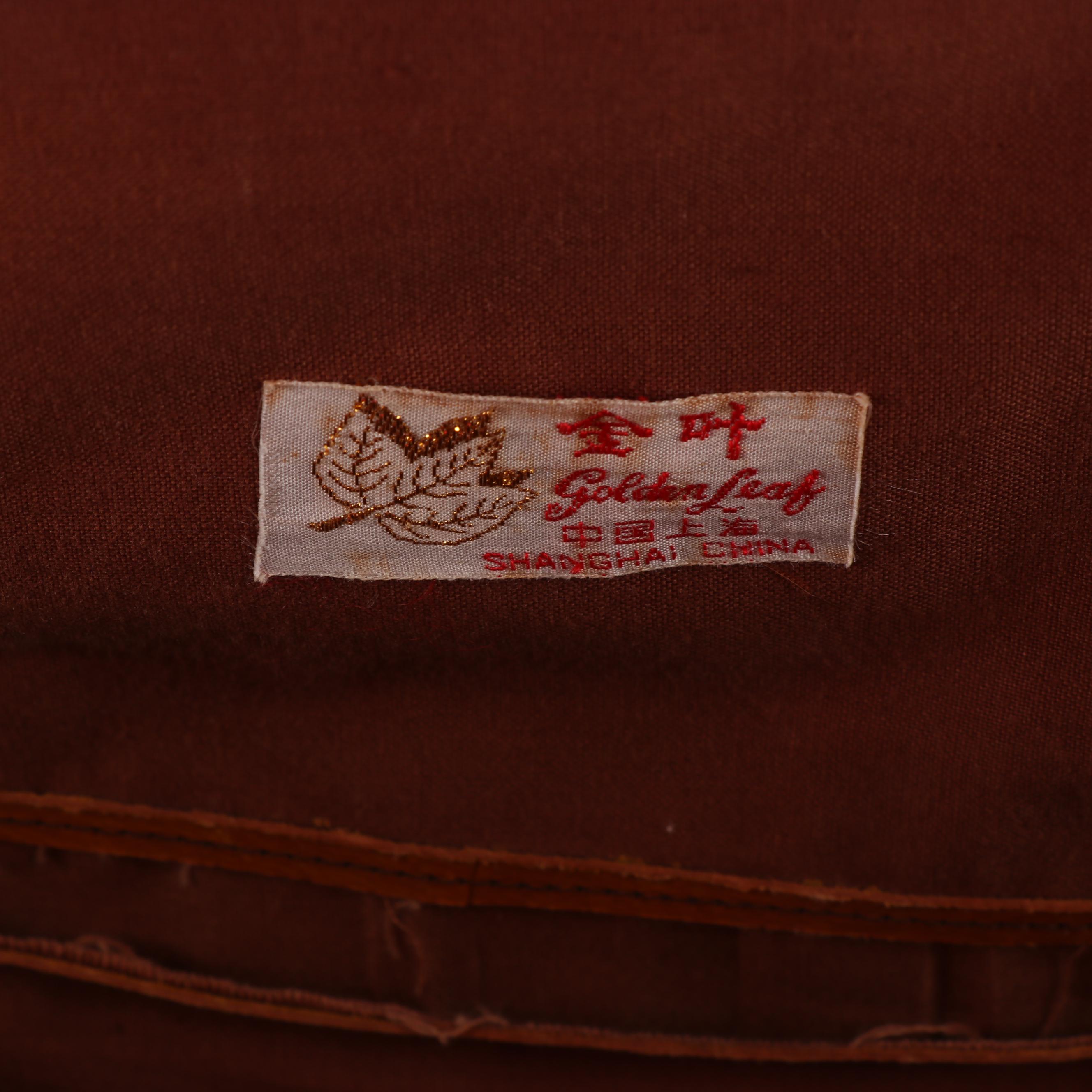 1950s Vintage Golden Leaf of Shanghai, China Tan Pigskin Leather Doctor's Bag