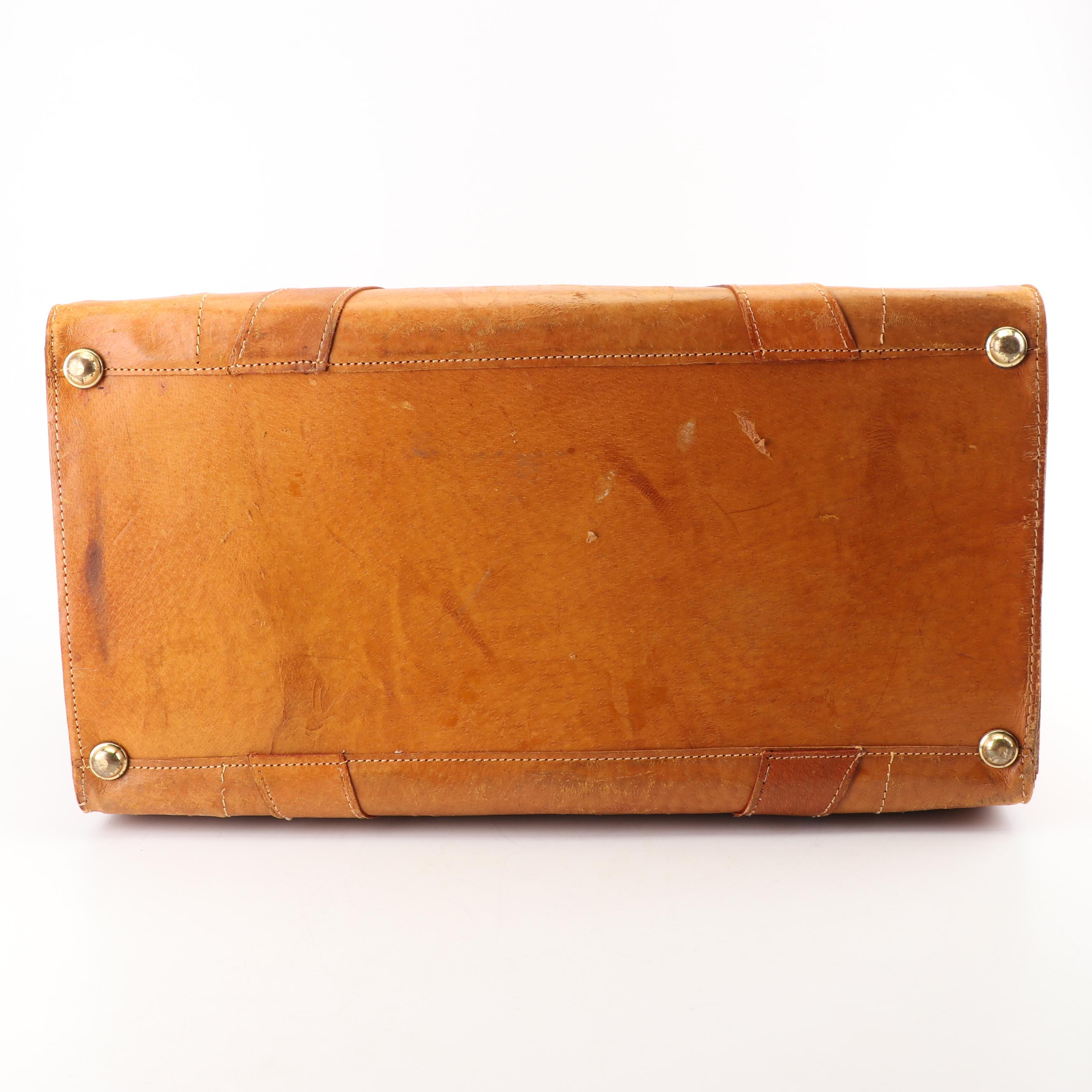 1950s Vintage Golden Leaf of Shanghai, China Tan Pigskin Leather Doctor's Bag