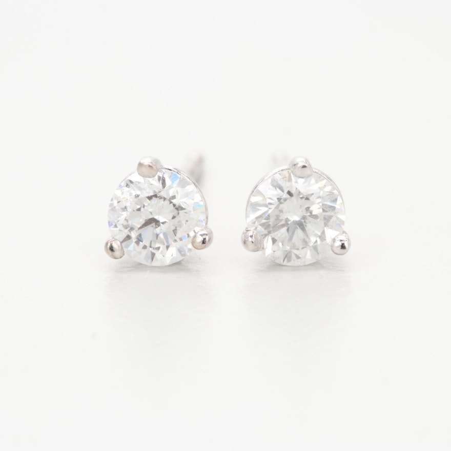 14K White Gold Diamond Stud Earrings