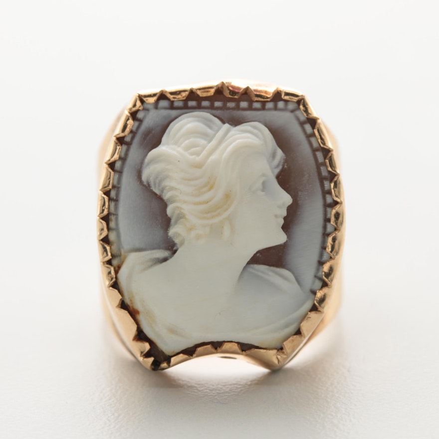 14K Yellow Gold Shell Cameo Ring