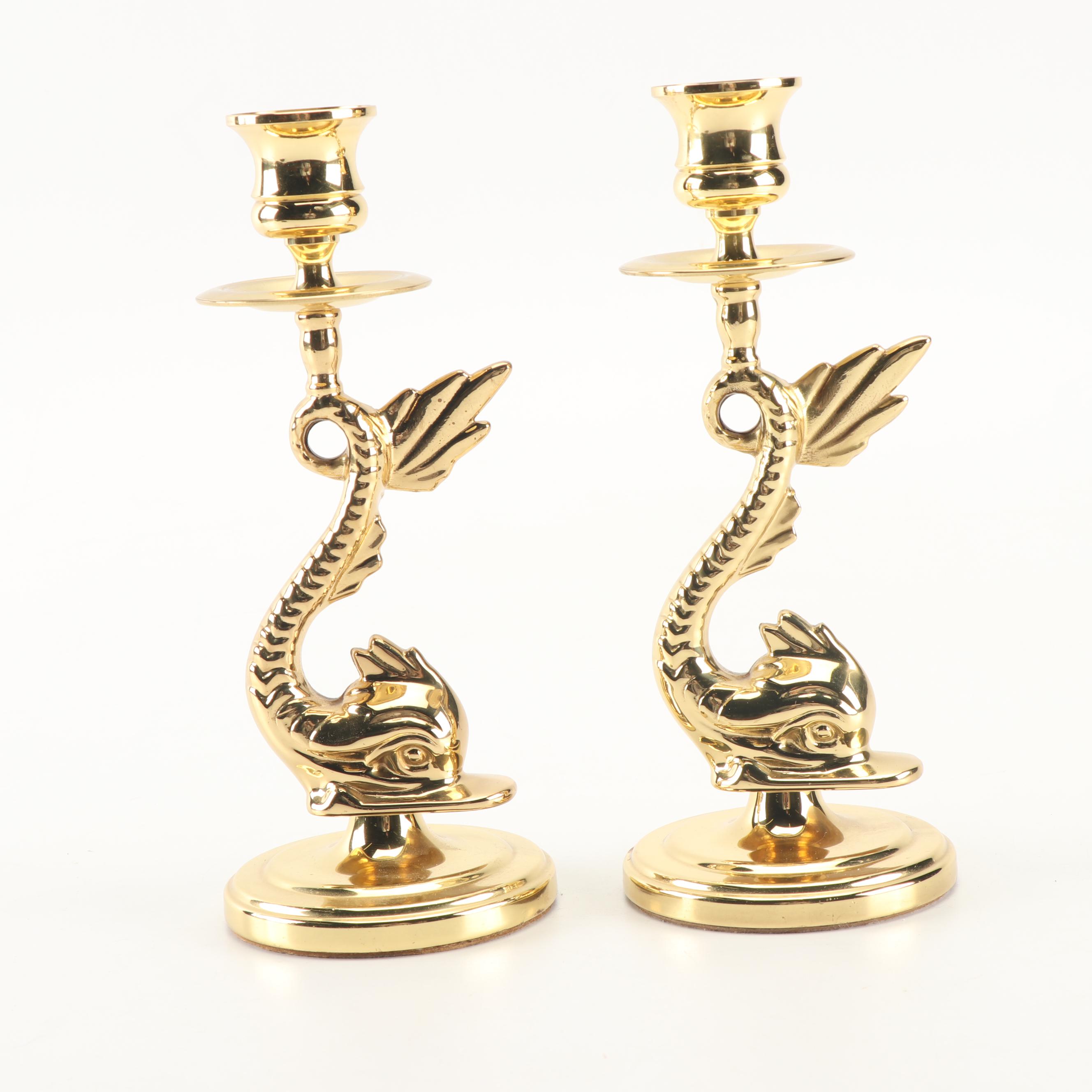 Baldwin Brass Dolphin Candlesticks, Mid-Century