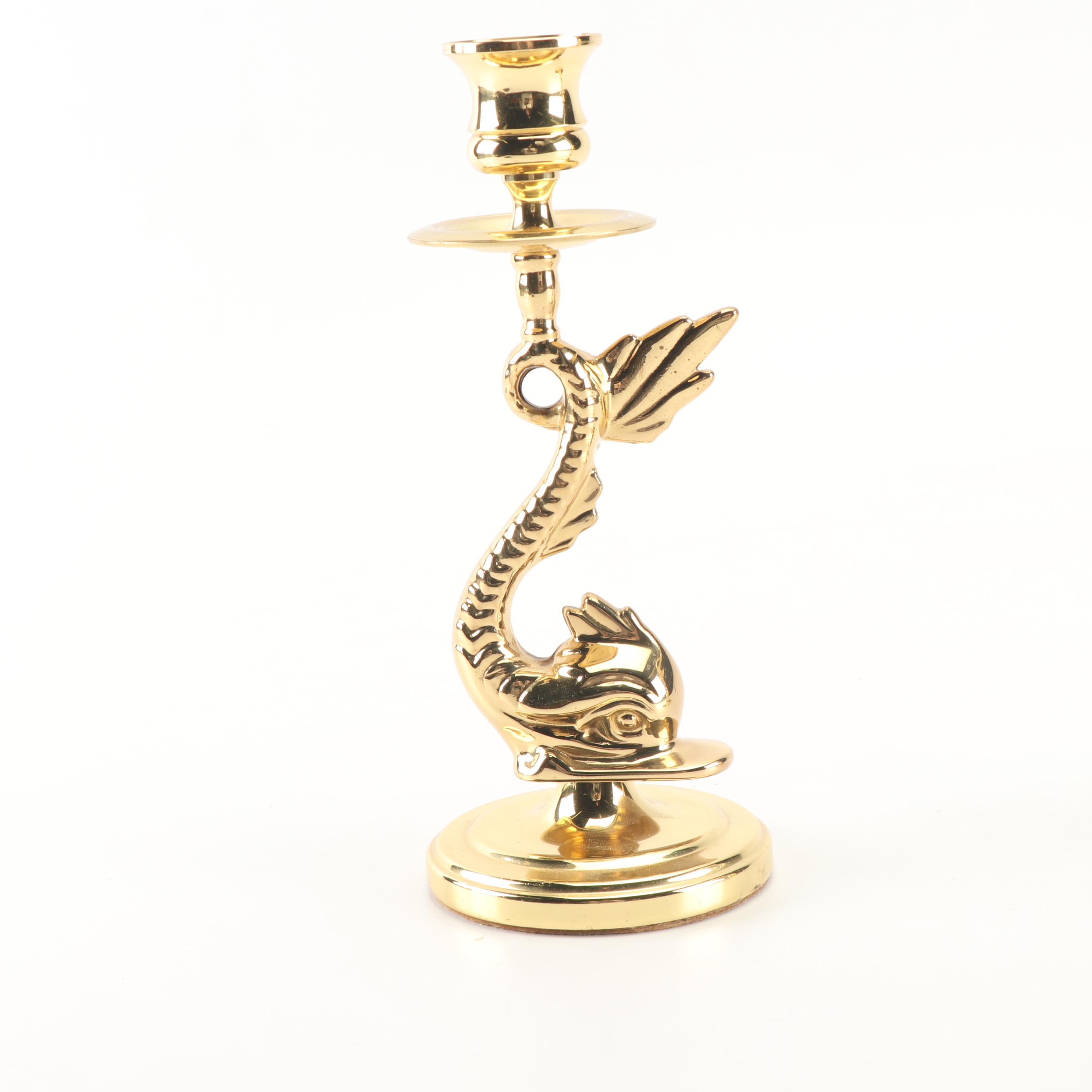 Baldwin Brass Dolphin Candlesticks, Mid-Century
