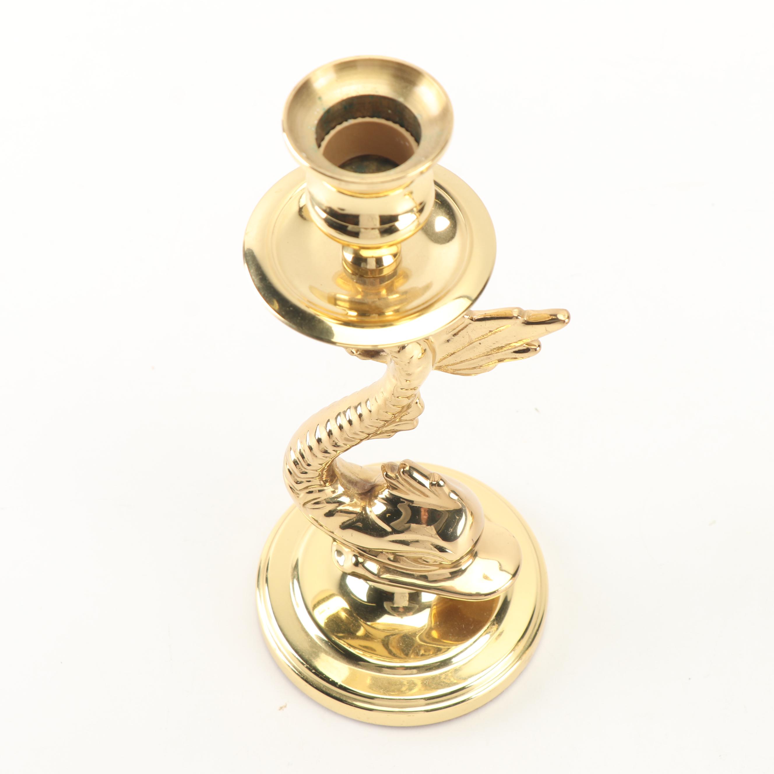 Baldwin Brass Dolphin Candlesticks, Mid-Century
