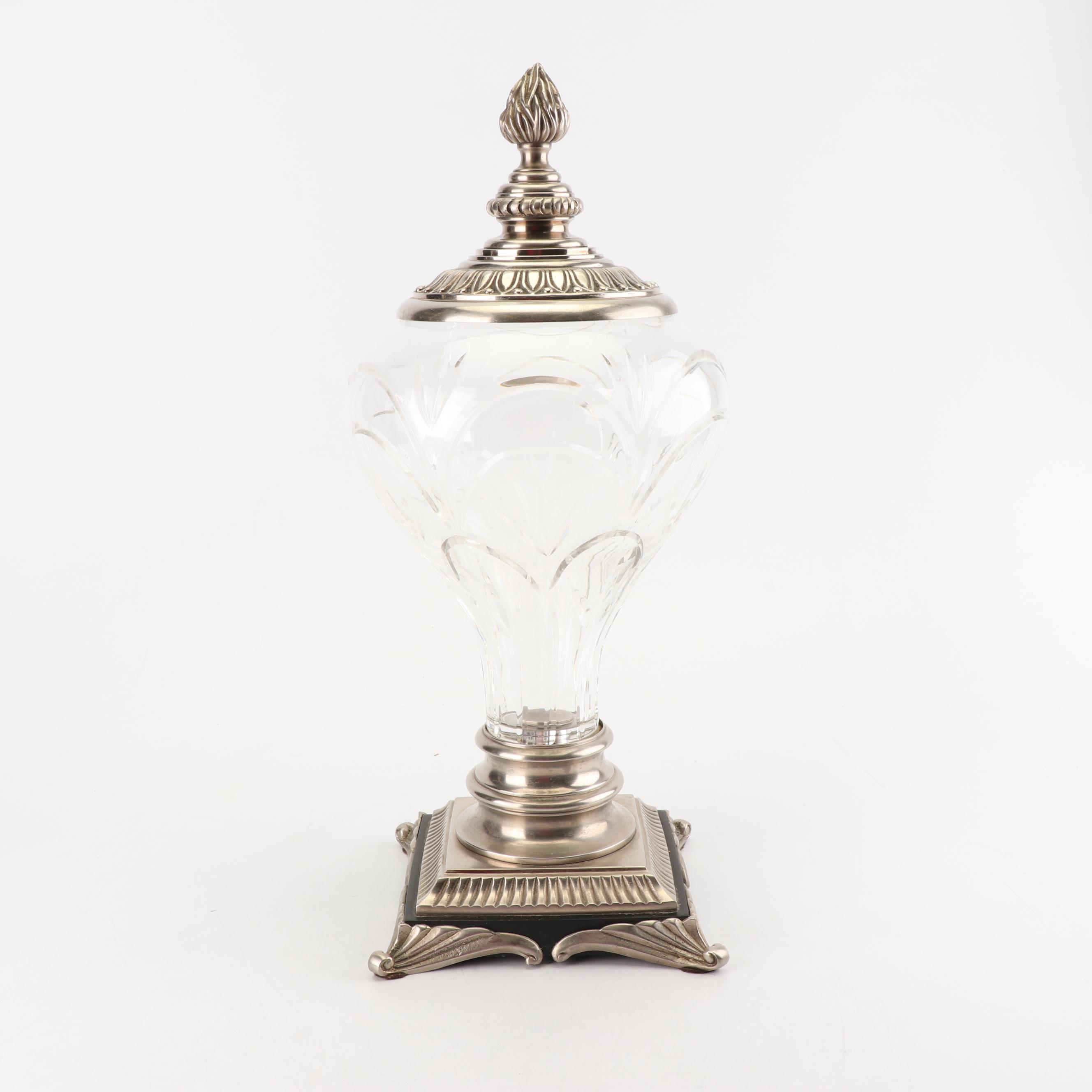 Mounted Glass Urn with Metal Lid