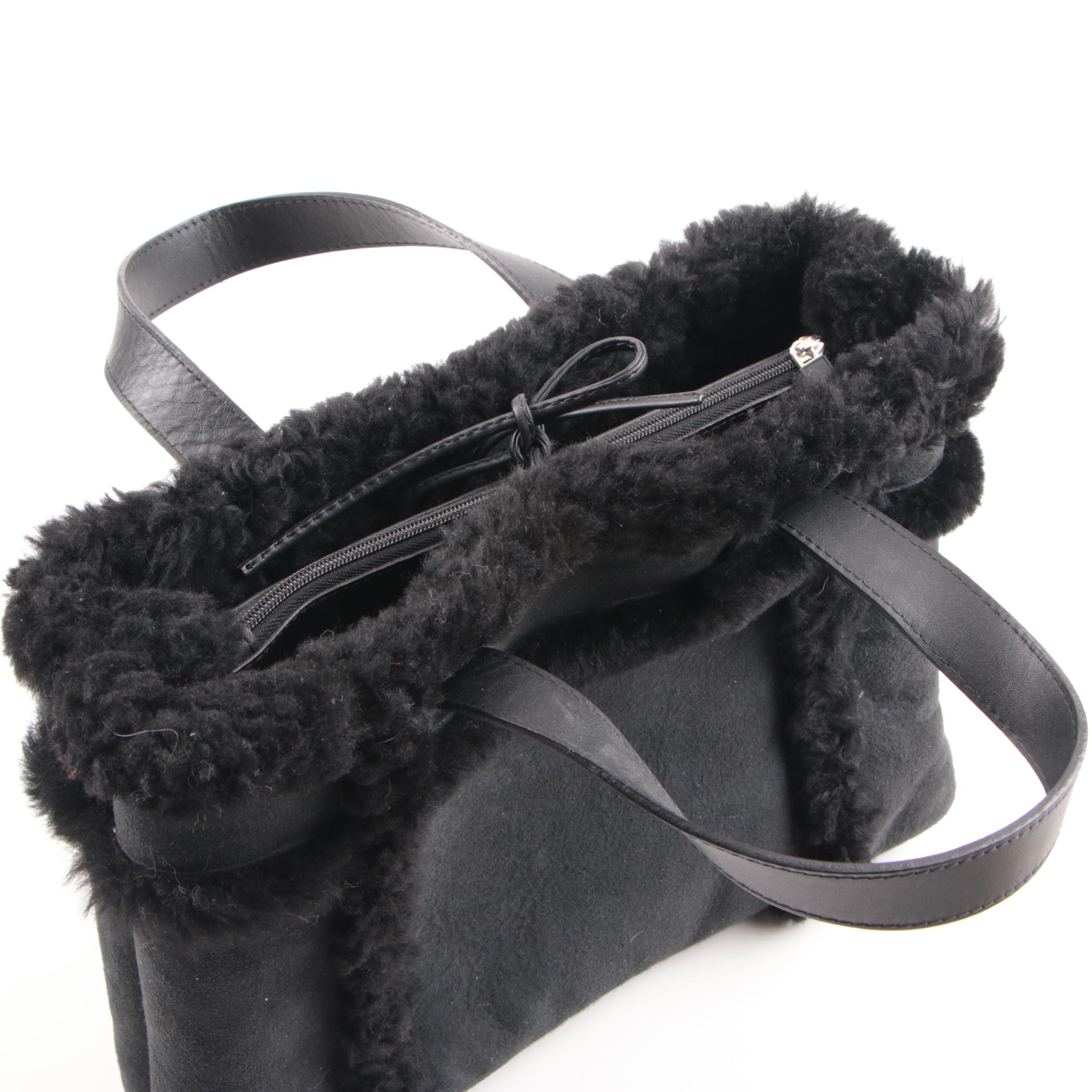 UGG Australia Sundance Black Sheepskin and Leather Handbag