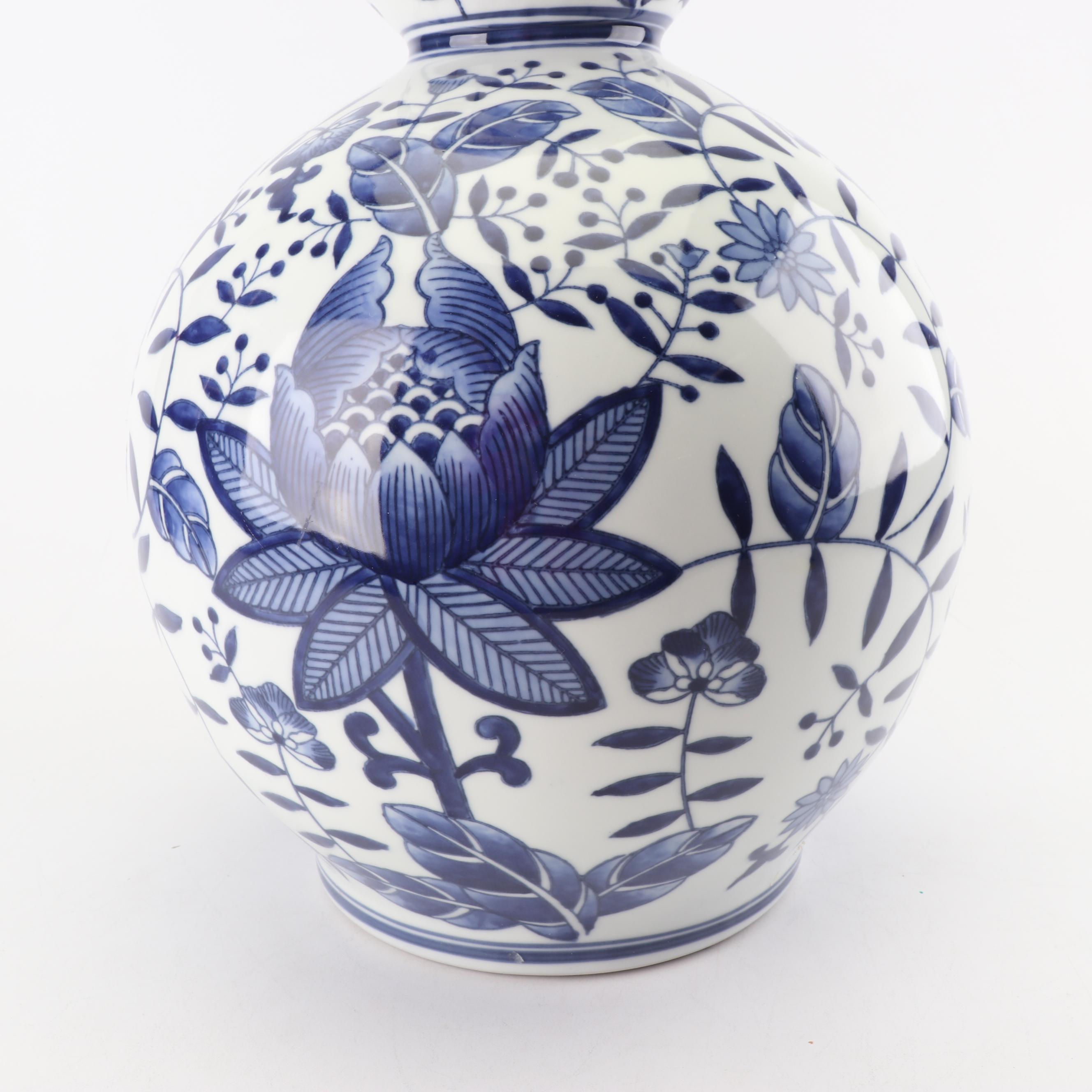 Chinese Ceramic Double Gourd Vase with Floral Motif