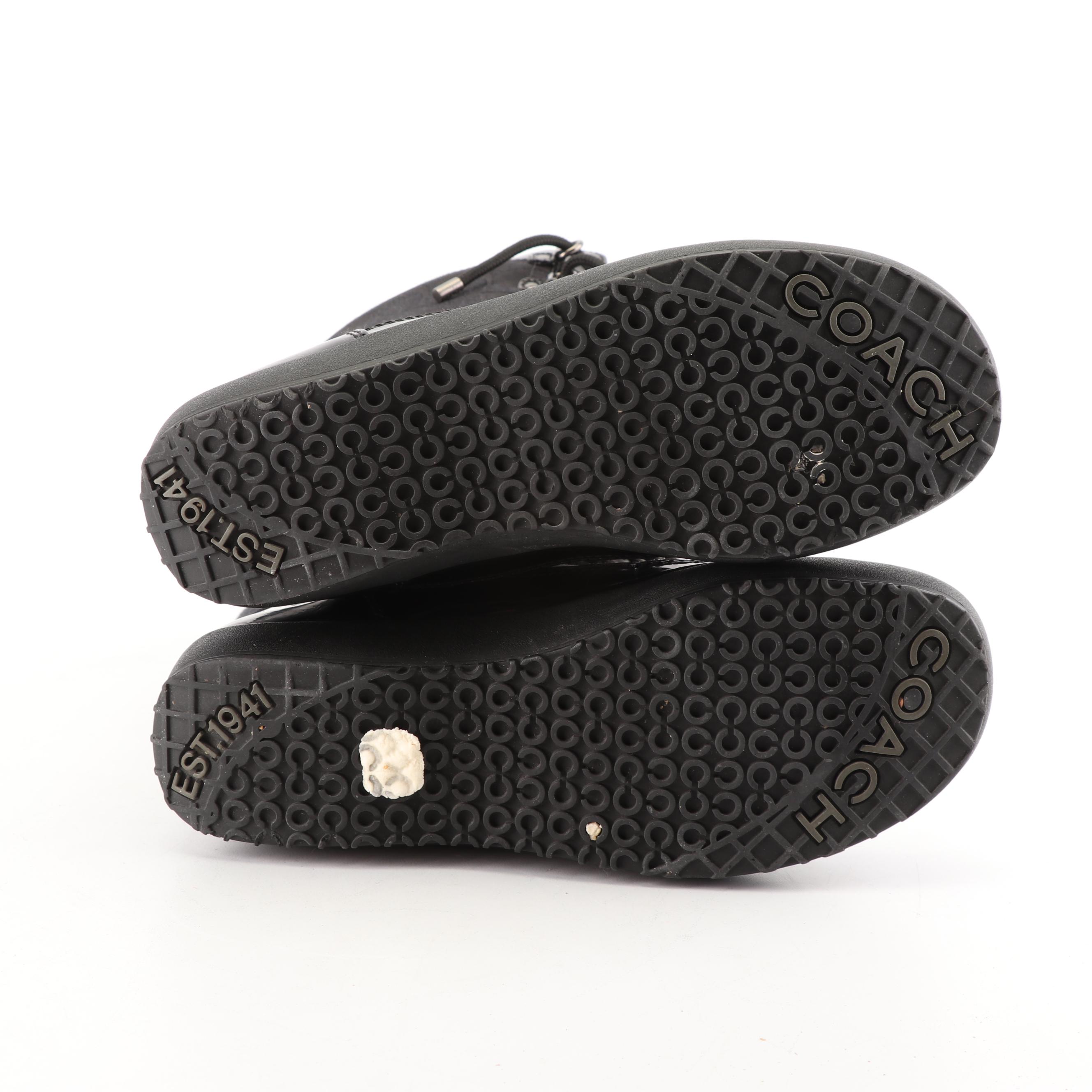 Women's Coach Signature Peggey Black Canvas and Patent Leather Snow Boots