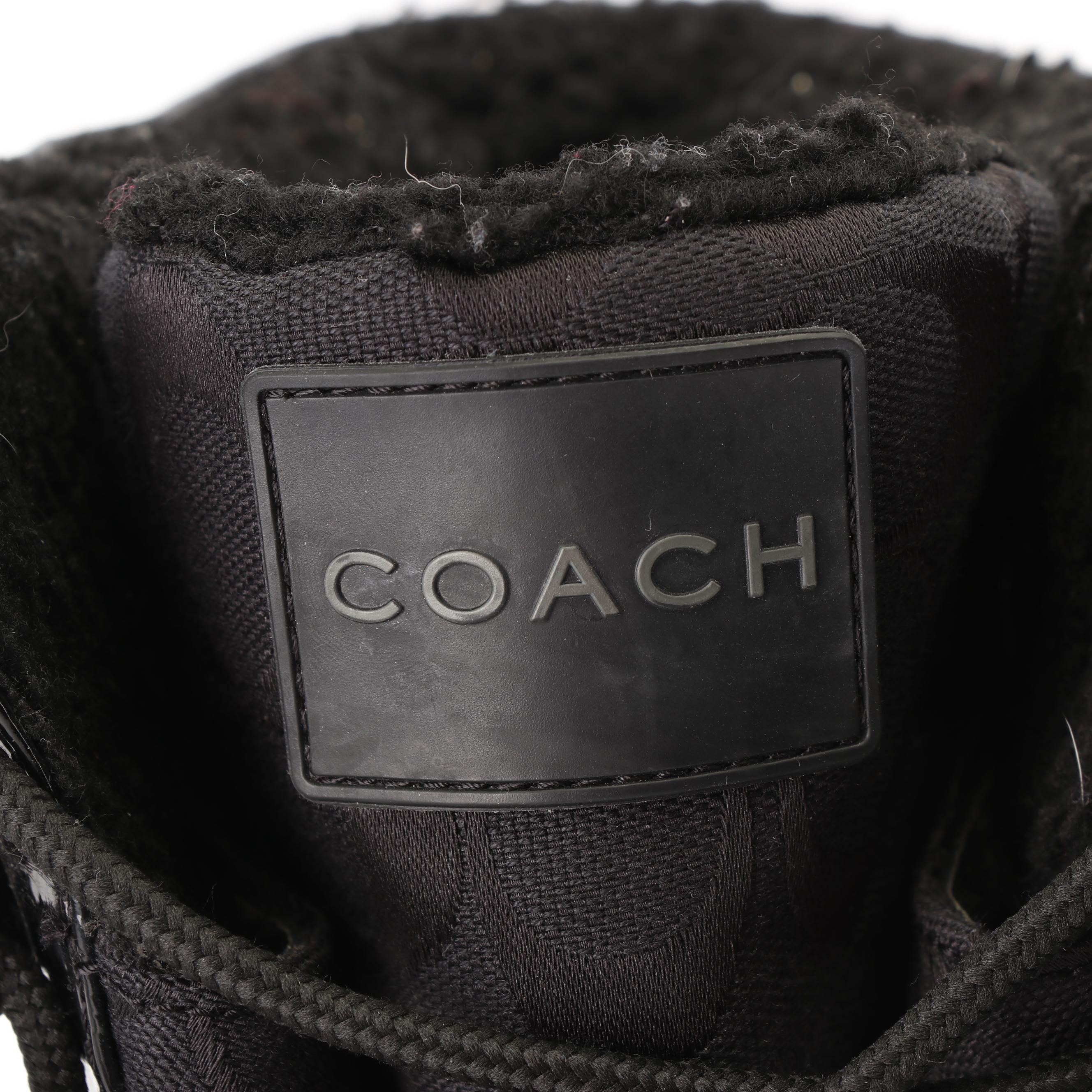 Women's Coach Signature Peggey Black Canvas and Patent Leather Snow Boots