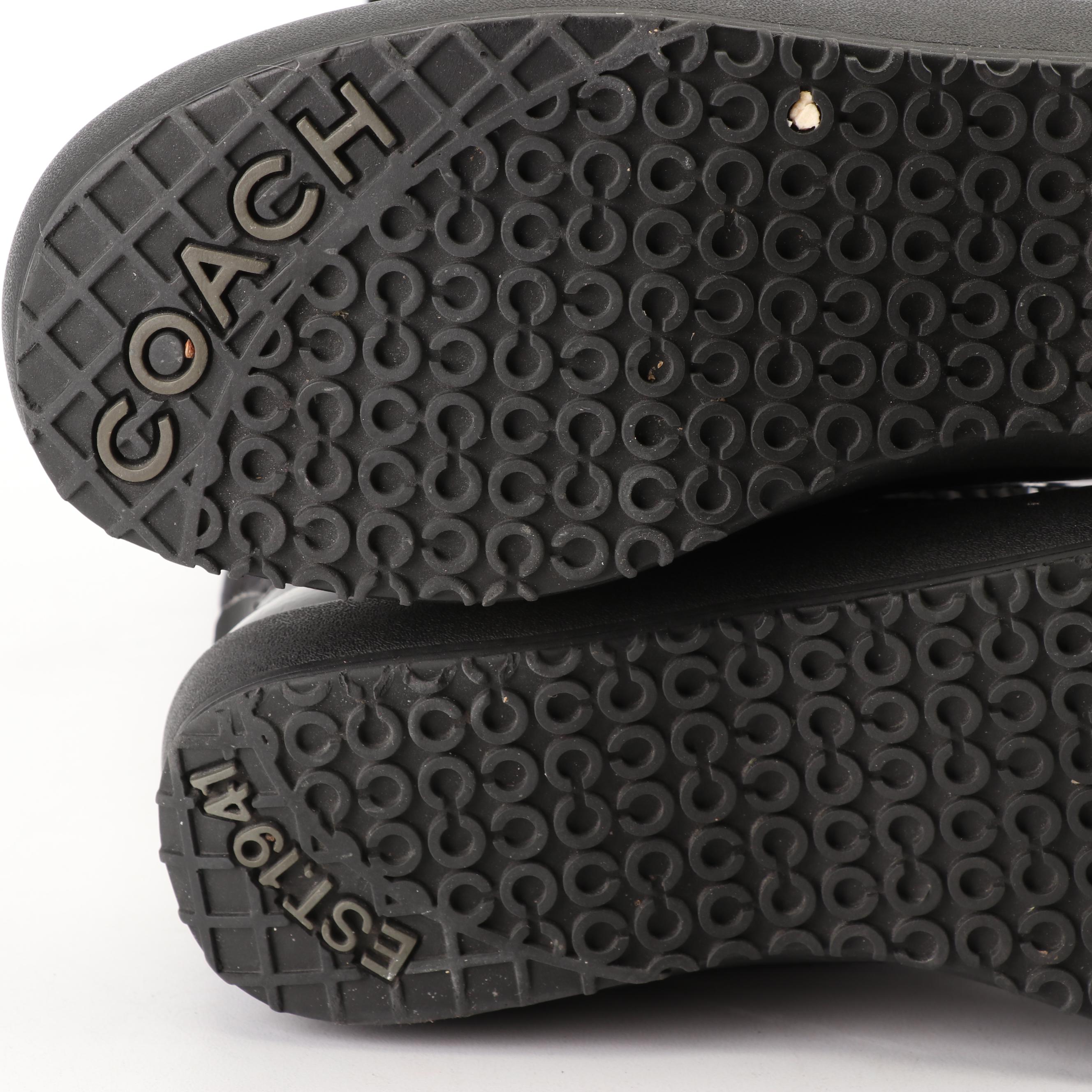 Women's Coach Signature Peggey Black Canvas and Patent Leather Snow Boots