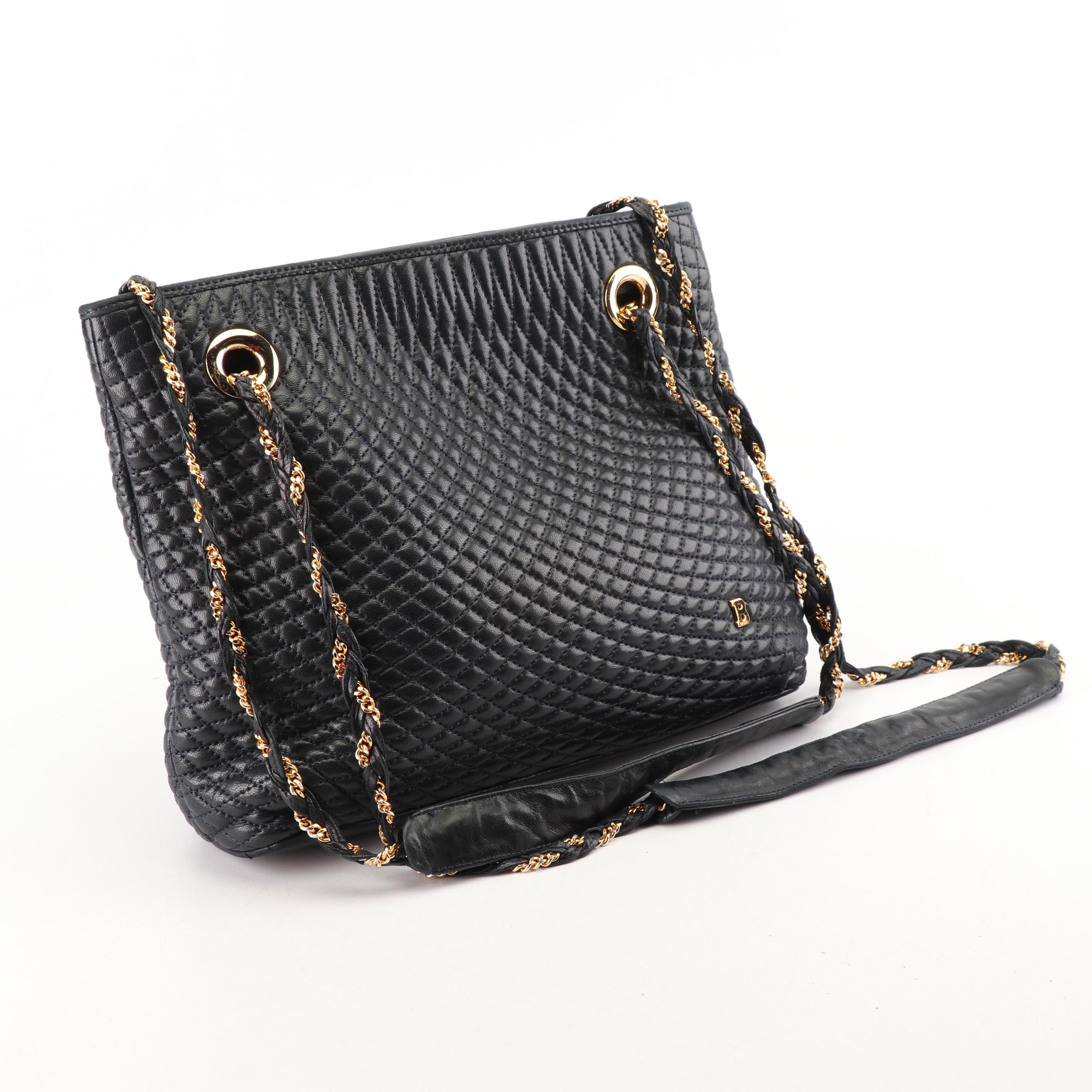 Bally Quilted Midnight Lambskin Leather Shoulder Bag