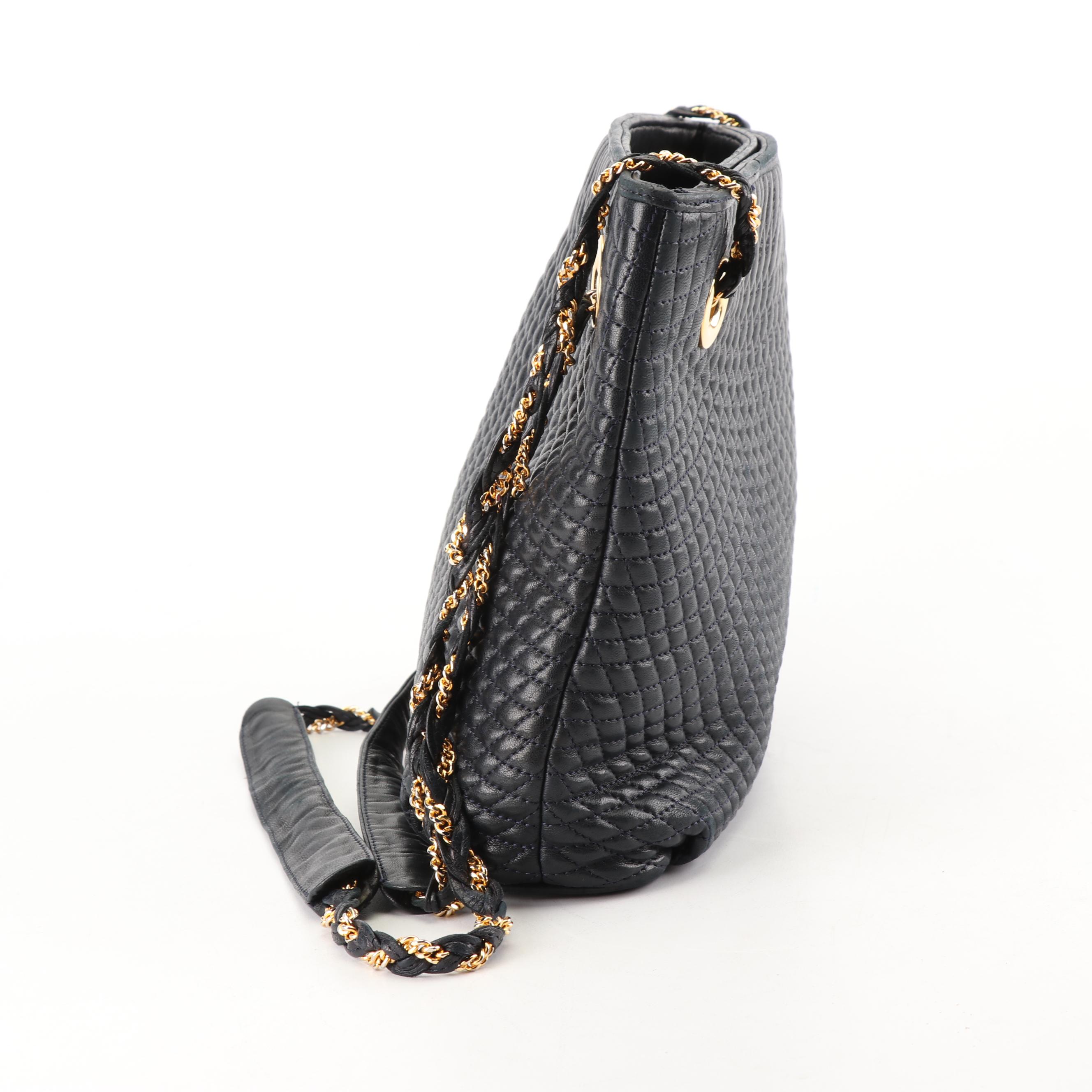 Bally Quilted Midnight Lambskin Leather Shoulder Bag