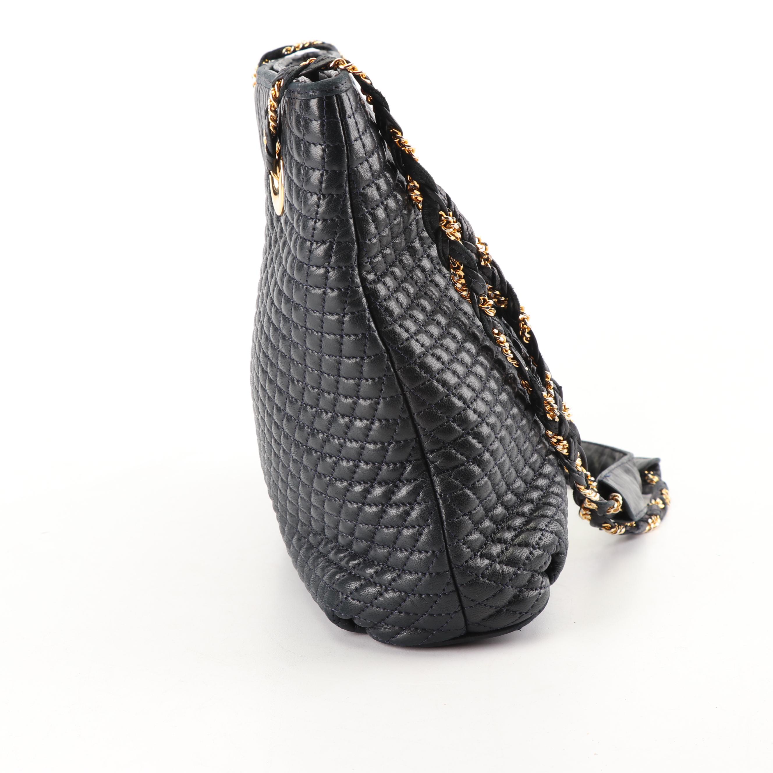 Bally Quilted Midnight Lambskin Leather Shoulder Bag