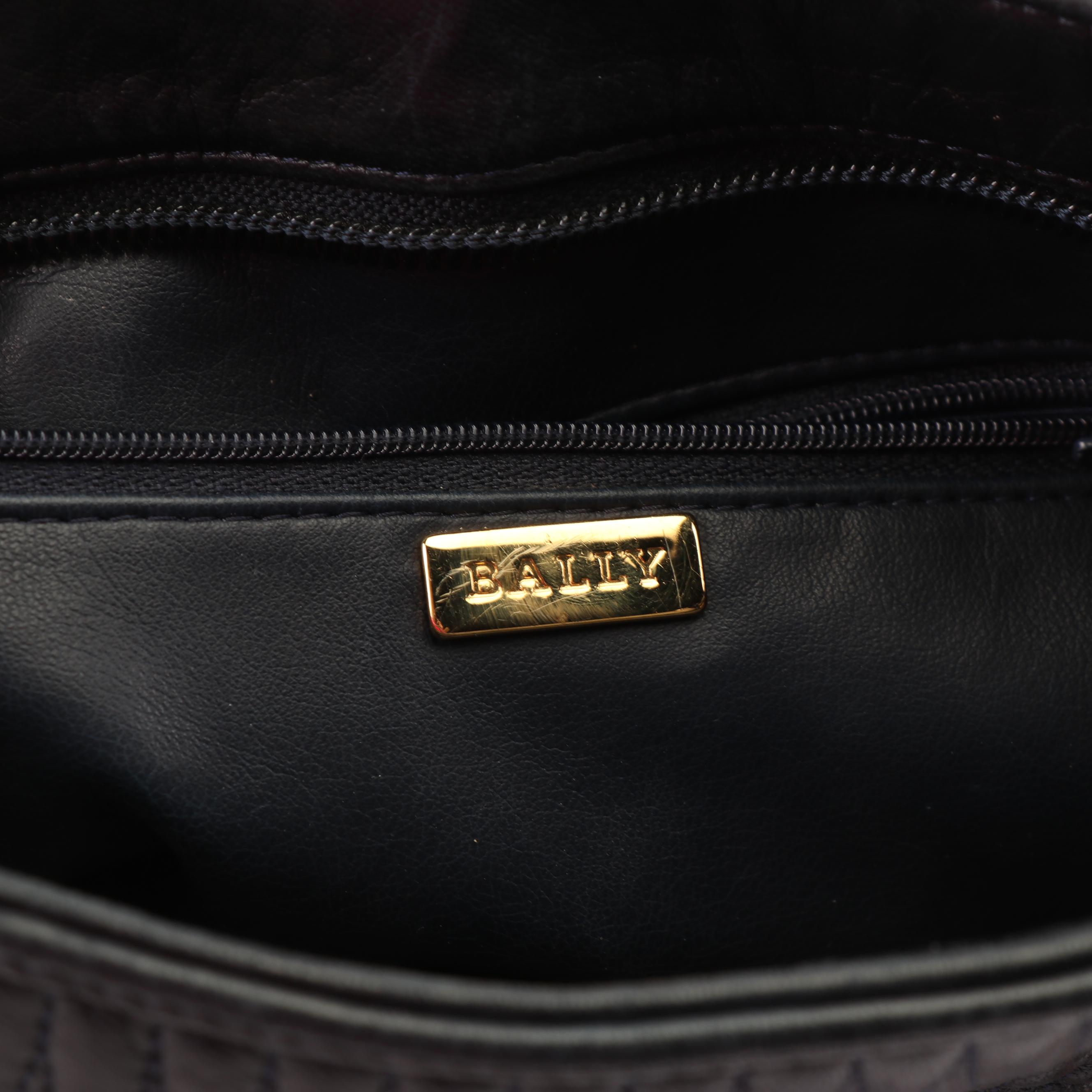Bally Quilted Midnight Lambskin Leather Shoulder Bag