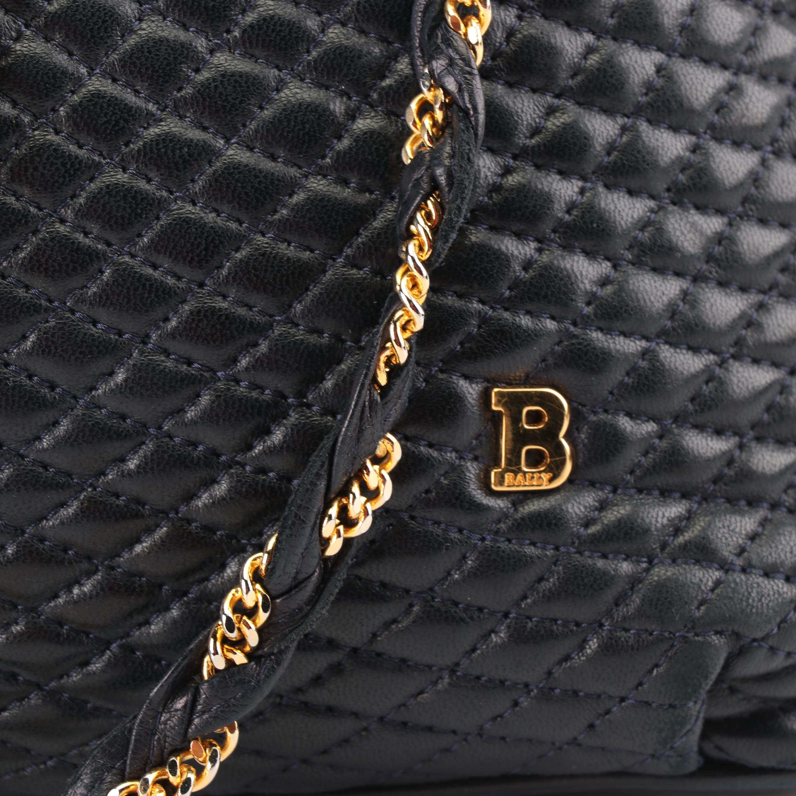 Bally Quilted Midnight Lambskin Leather Shoulder Bag