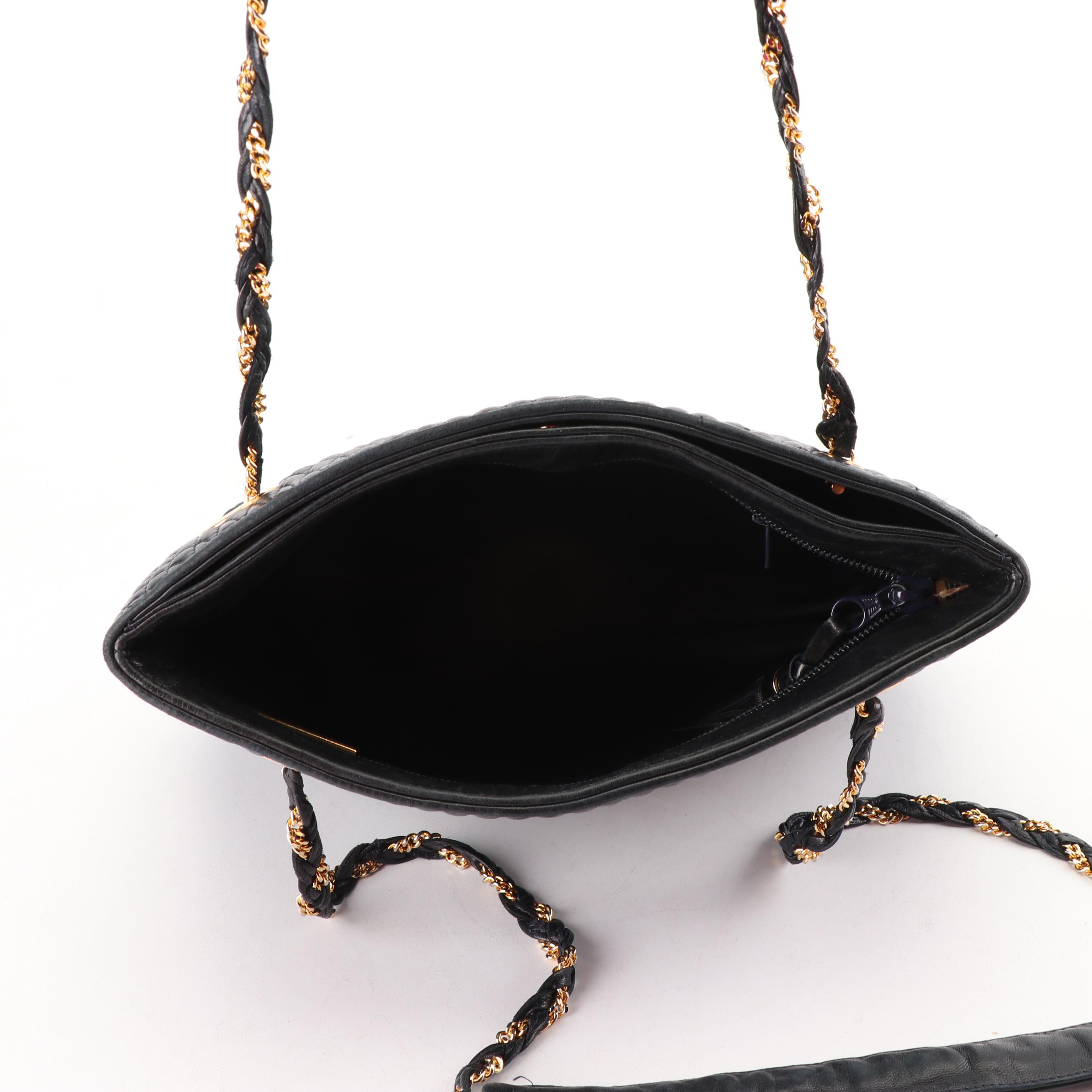 Bally Quilted Midnight Lambskin Leather Shoulder Bag